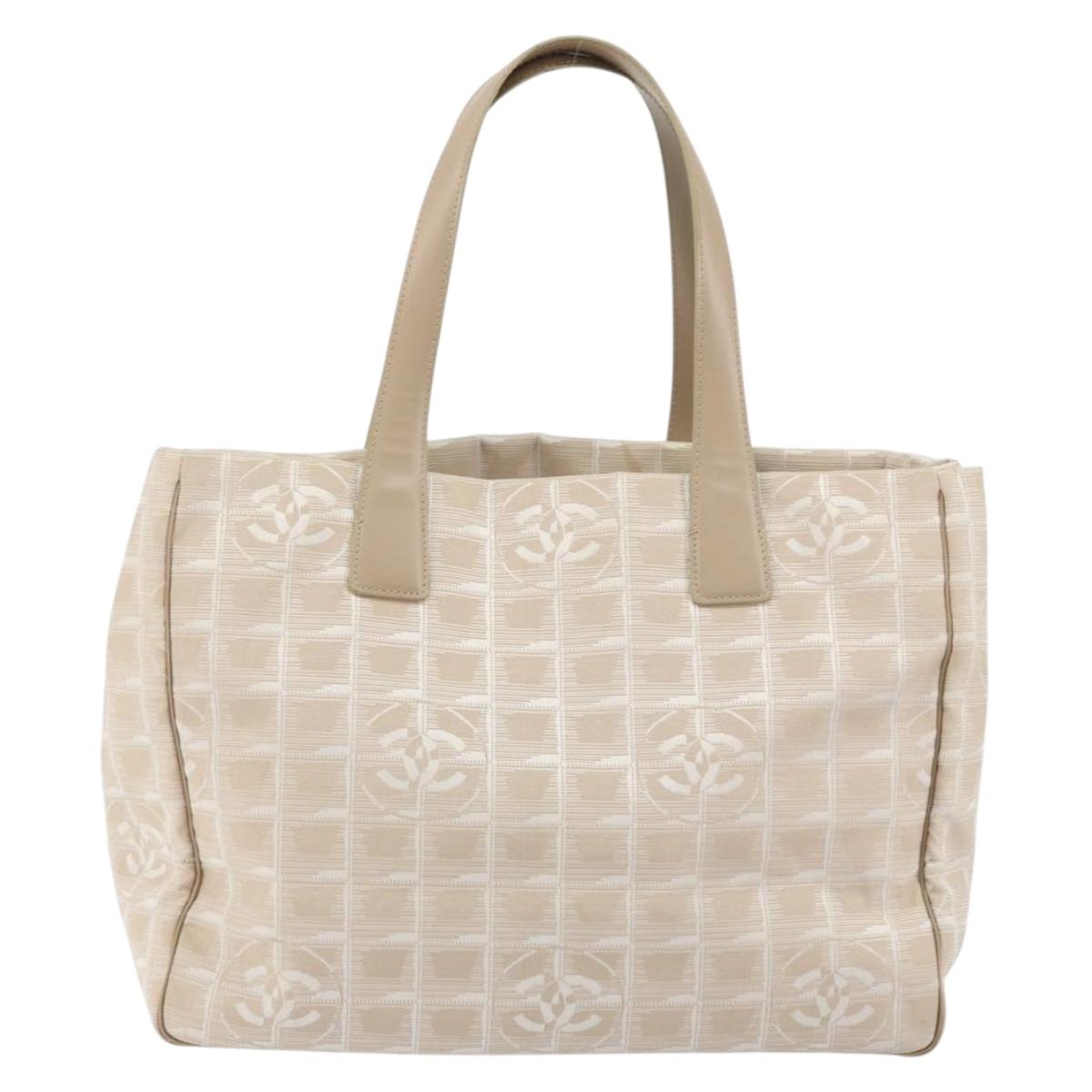 CHANEL New Travel Line Tote Bag Nylon Beige Gold CC Auth ep11691