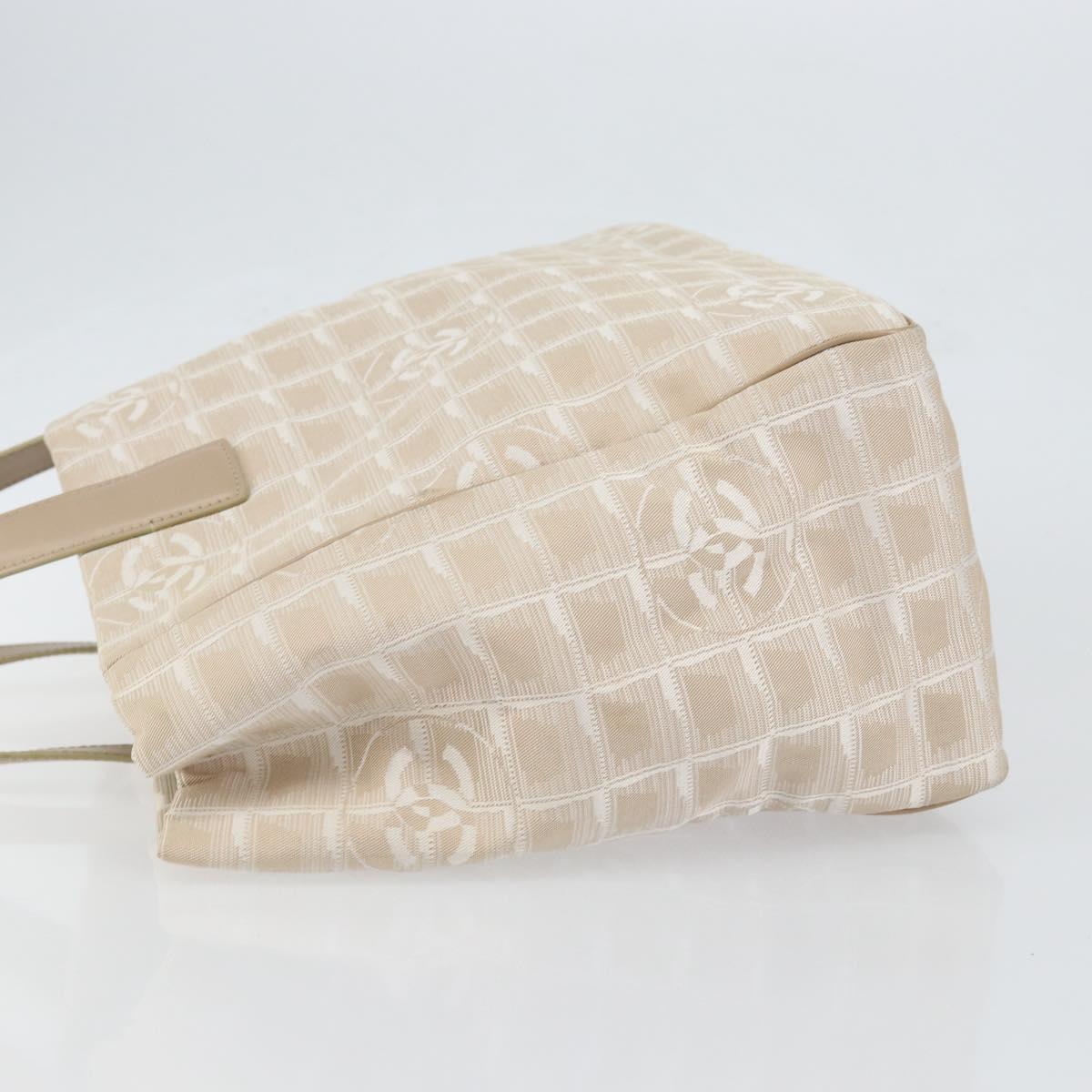 CHANEL New Travel Line Tote Bag Nylon Beige Gold CC Auth ep11691