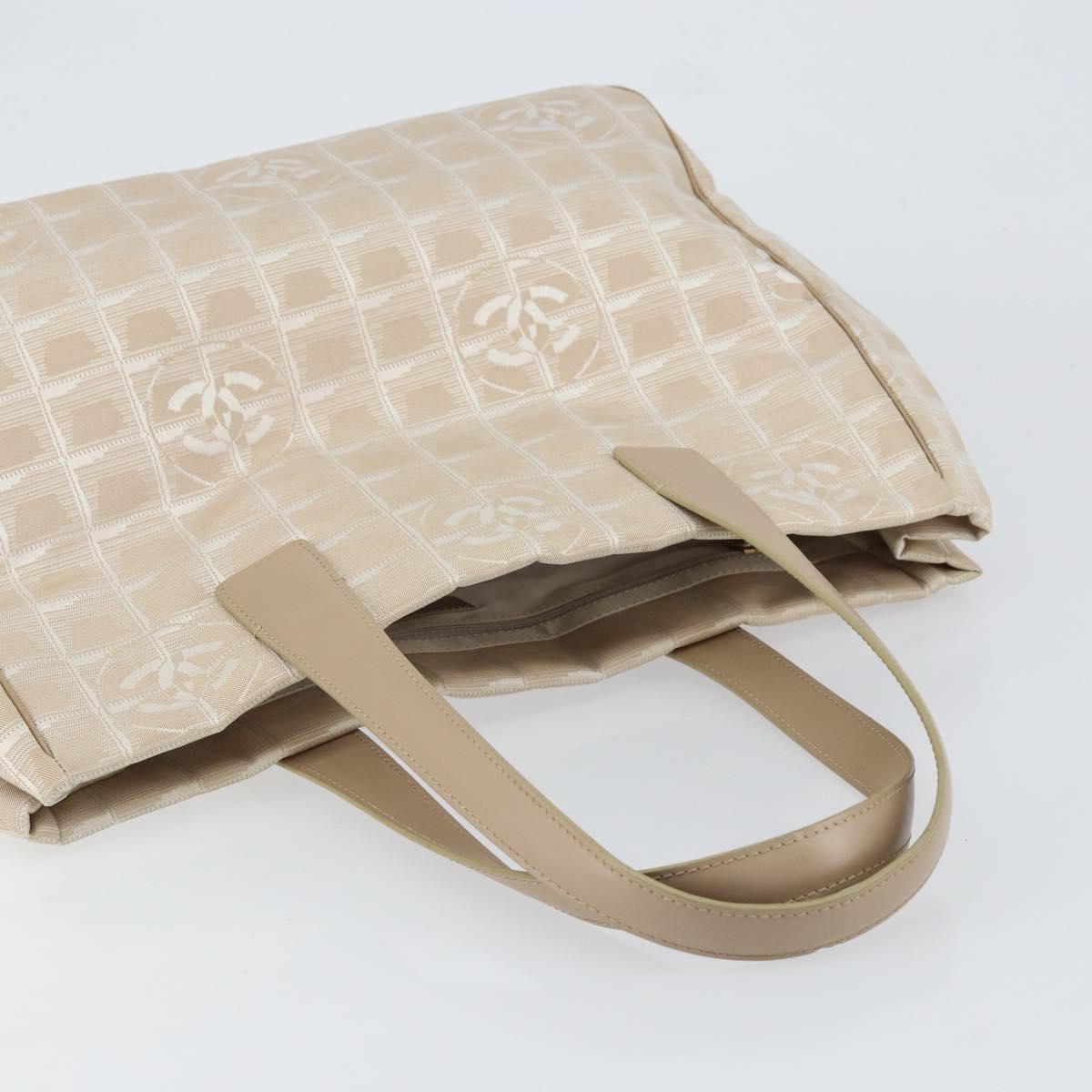 CHANEL New Travel Line Tote Bag Nylon Beige Gold CC Auth ep11691