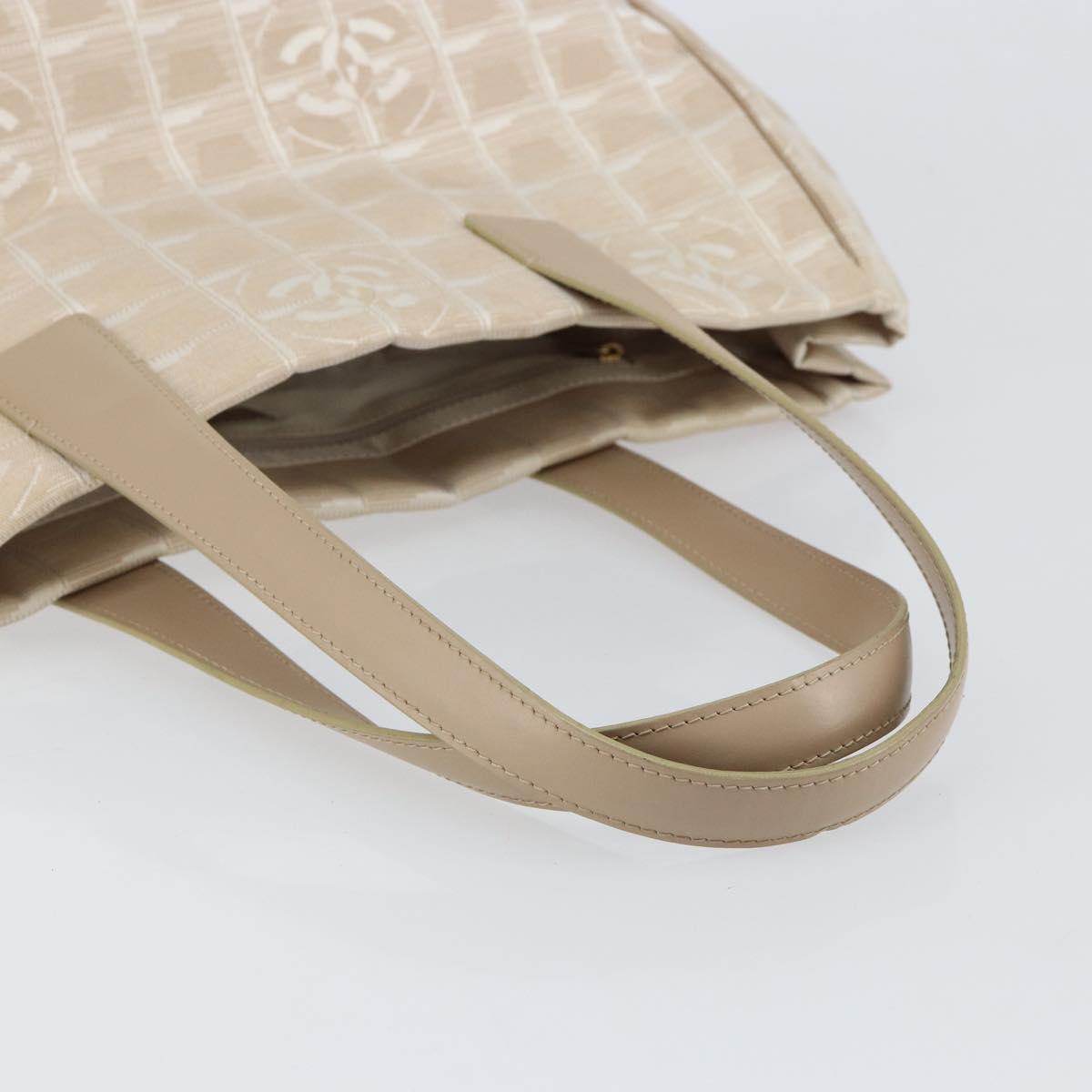 CHANEL New Travel Line Tote Bag Nylon Beige Gold CC Auth ep11691