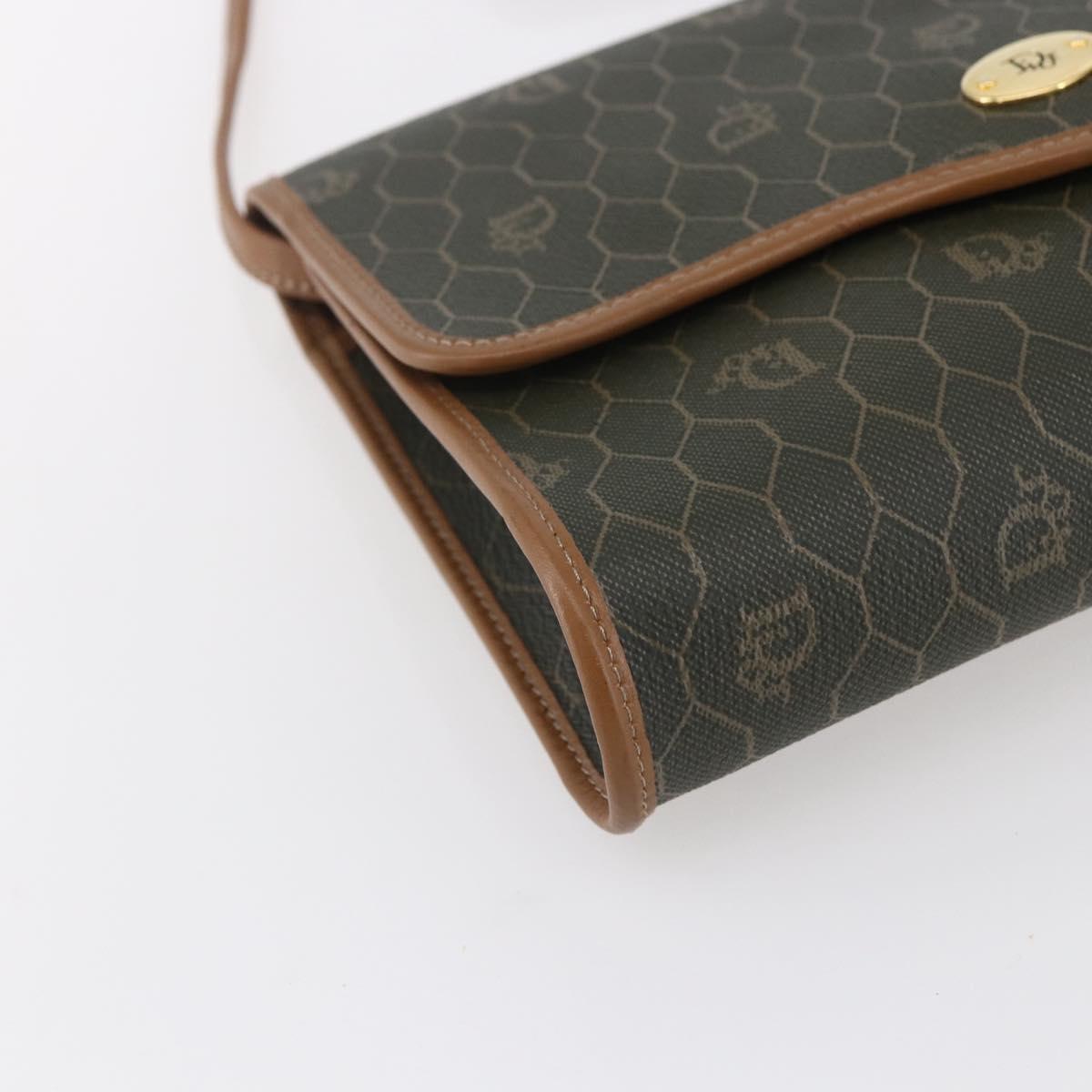 Christian Dior Honeycomb Canvas Shoulder Bag PVC Khaki Gold Auth ep11695