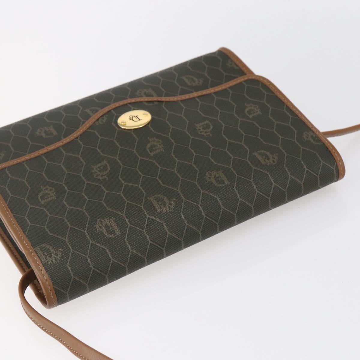 Christian Dior Honeycomb Canvas Shoulder Bag PVC Khaki Gold Auth ep11695