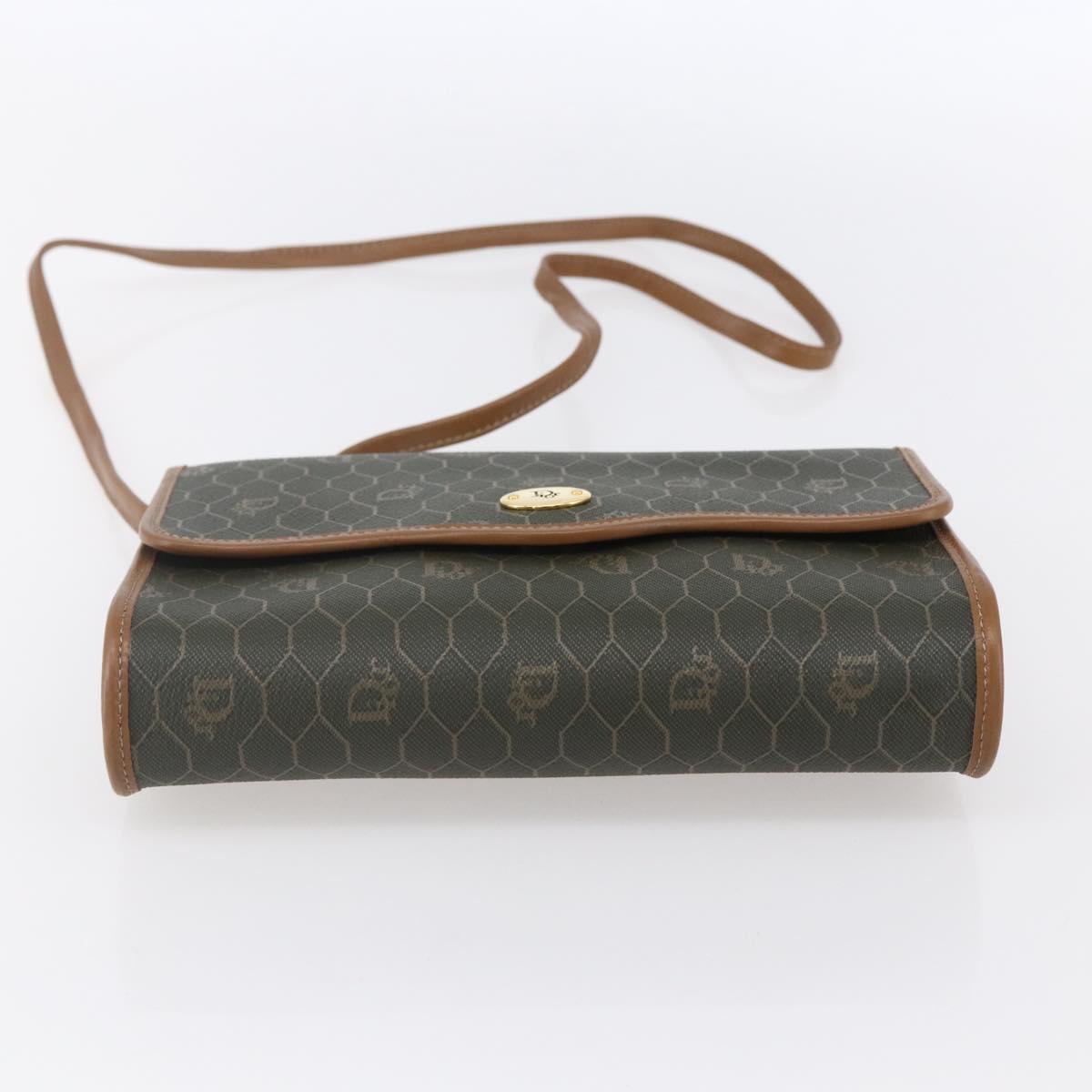 Christian Dior Honeycomb Canvas Shoulder Bag PVC Khaki Gold Auth ep11695