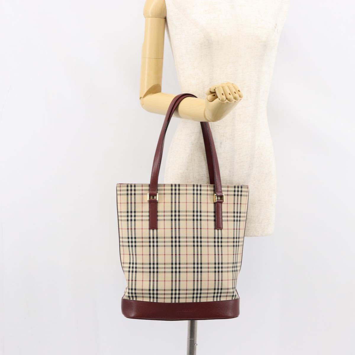 BURBERRY Nova Check Tote Bag Canvas Leather Beige Gold Auth ep11704