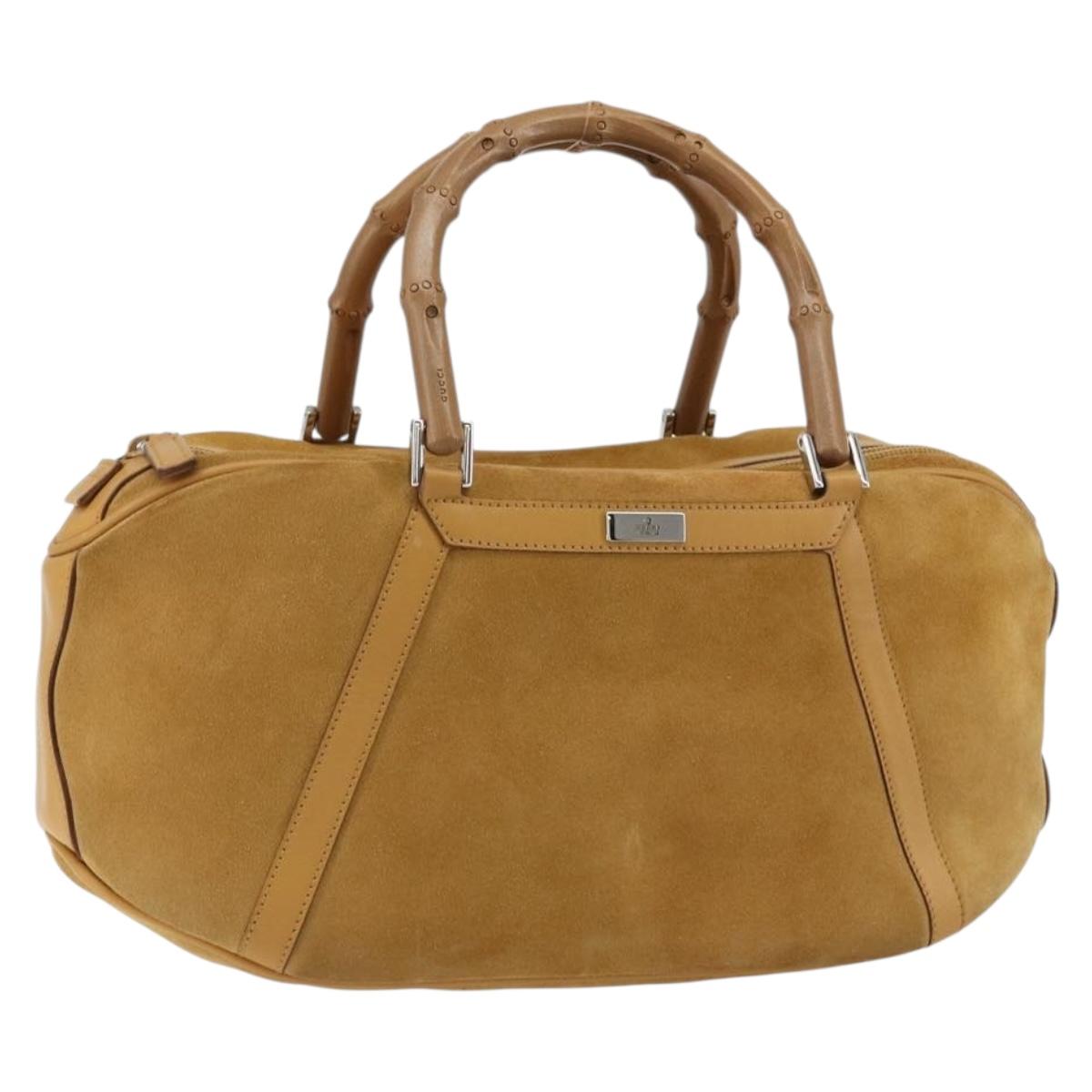 GUCCI Bamboo Hand Bag Suede Brown Silver Auth ep11709