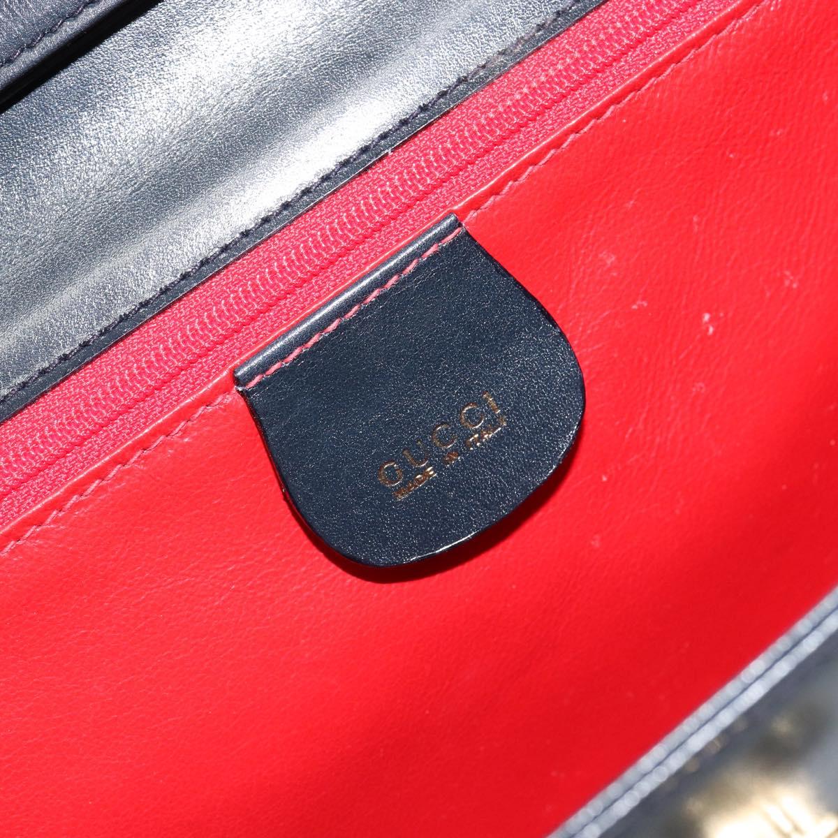 GUCCI Chain Shoulder Bag Leather Navy Gold Auth ep11717