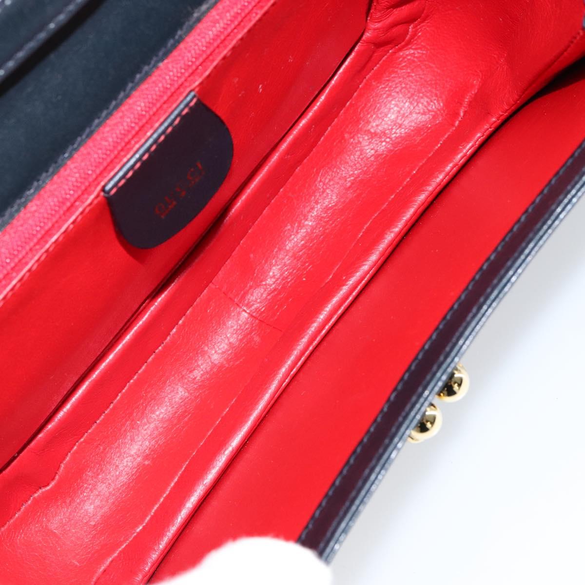 GUCCI Chain Shoulder Bag Leather Navy Gold Auth ep11717