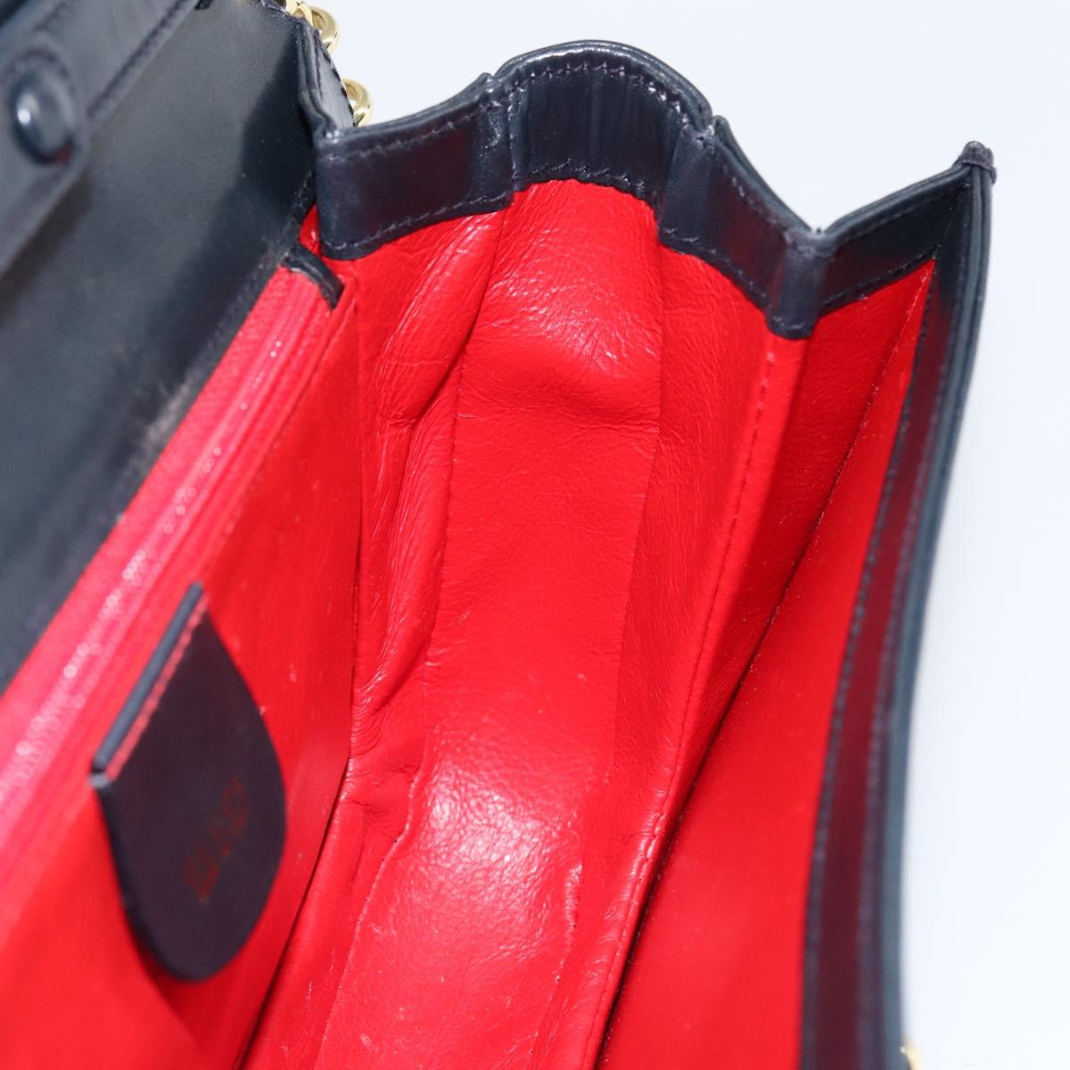 GUCCI Chain Shoulder Bag Leather Navy Gold Auth ep11717