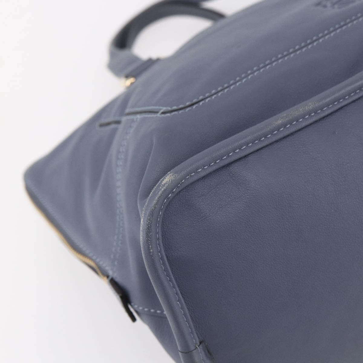 LOEWE Anagram Hand Bag Leather Blue Silver Auth ep11719