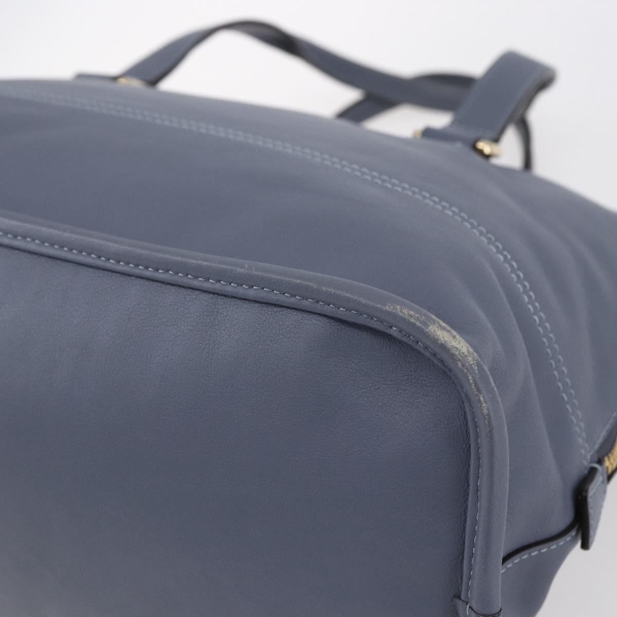 LOEWE Anagram Hand Bag Leather Blue Silver Auth ep11719