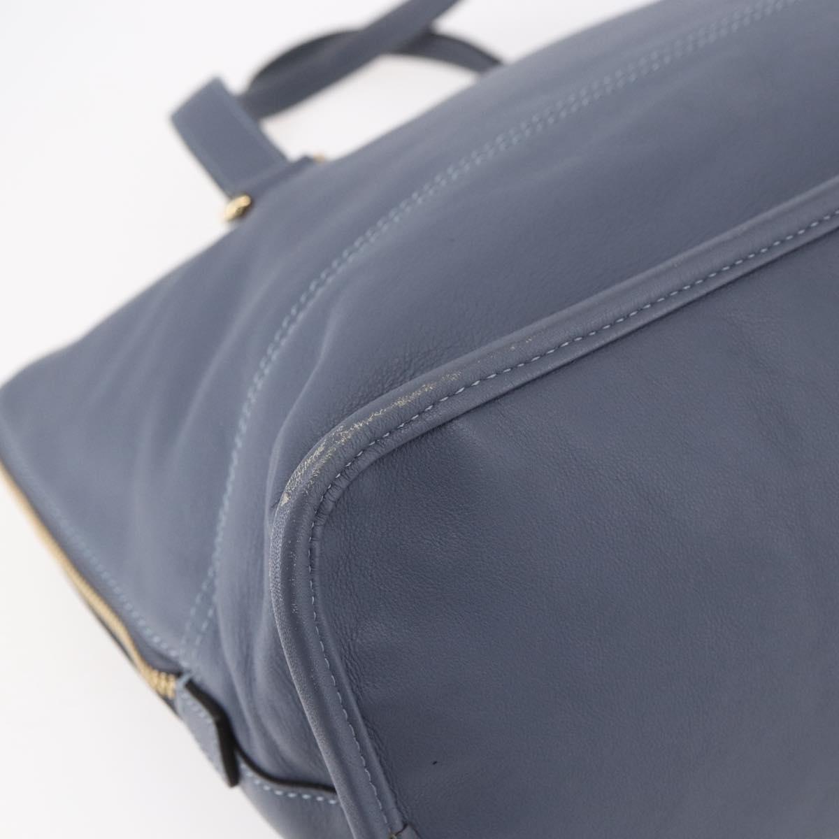 LOEWE Anagram Hand Bag Leather Blue Silver Auth ep11719