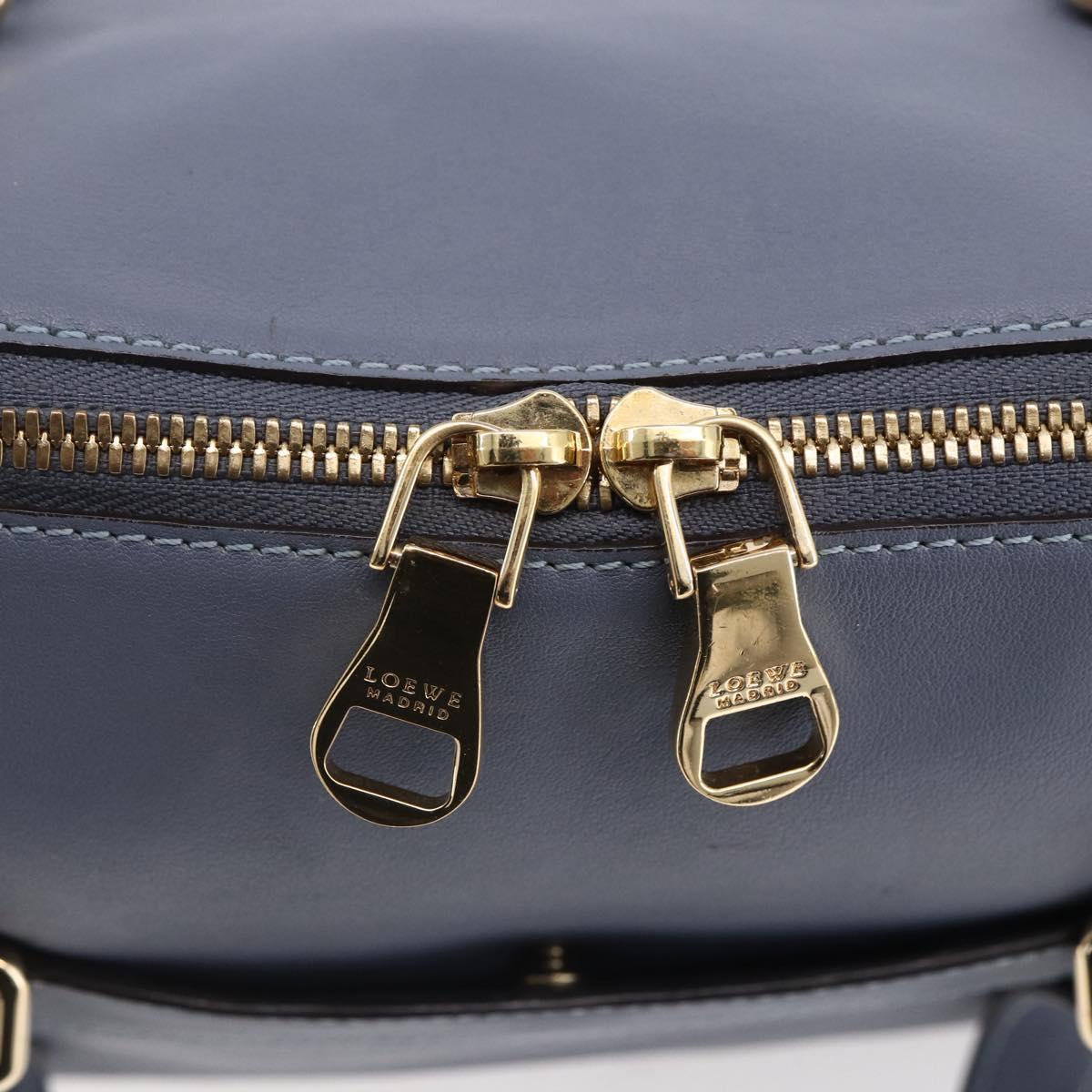 LOEWE Anagram Hand Bag Leather Blue Silver Auth ep11719