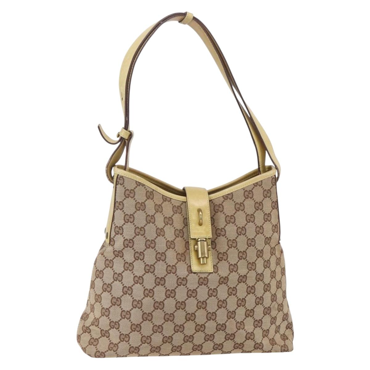 GUCCI GG Canvas New Jackie Shoulder Bag Beige Gold 110291 Auth ep11720