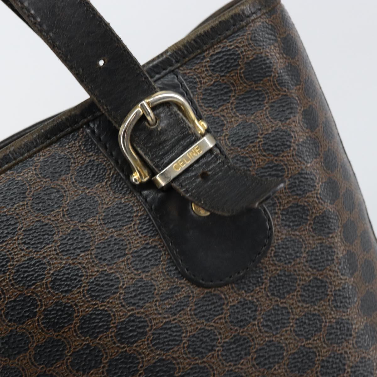 CELINE Macadam Canvas Tote Bag PVC Leather Black Gold Auth ep11721