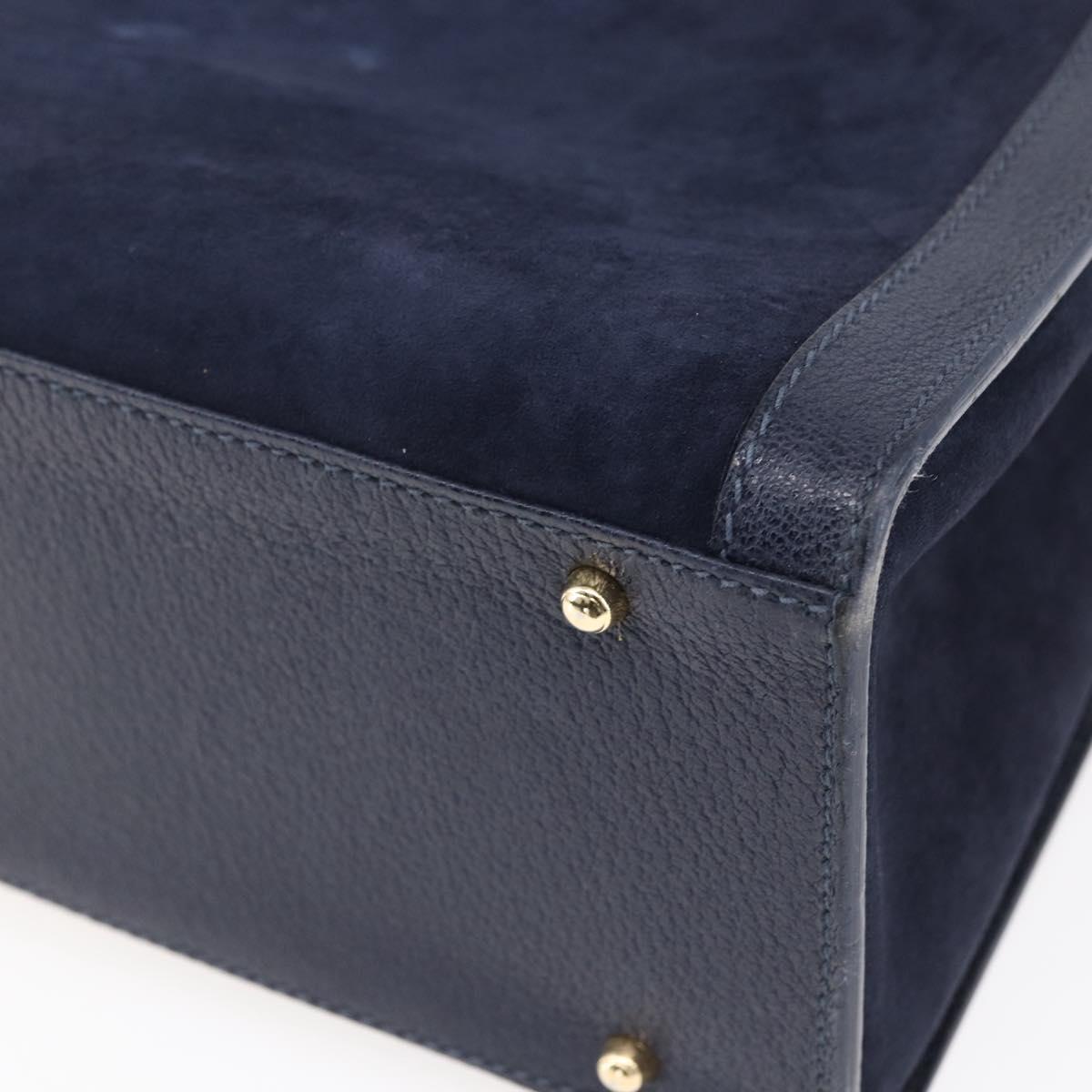 GUCCI Bamboo Hand Bag Suede Navy Gold 002 2865 0260 Auth ep11731