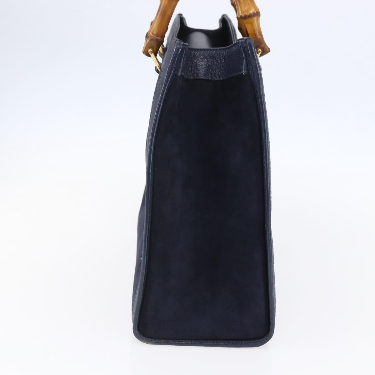 GUCCI Bamboo Hand Bag Suede Navy Gold 002 2865 0260 Auth ep11731