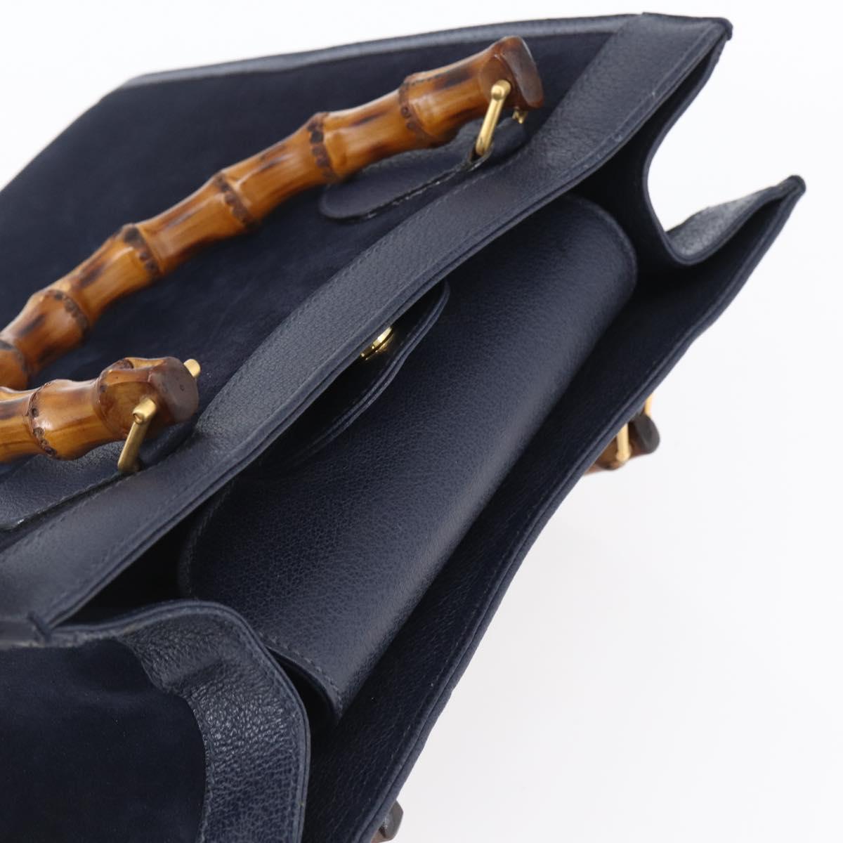 GUCCI Bamboo Hand Bag Suede Navy Gold 002 2865 0260 Auth ep11731