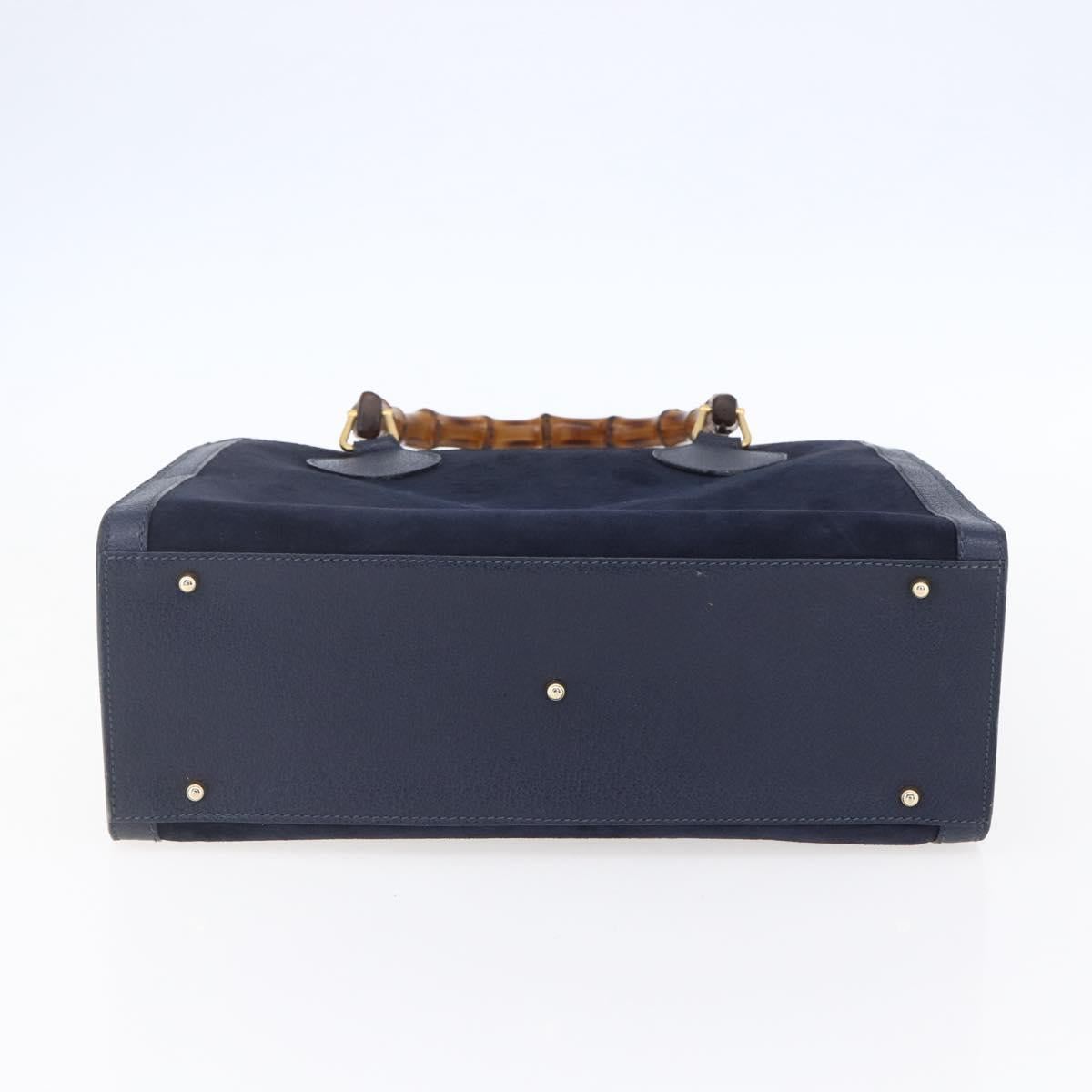 GUCCI Bamboo Hand Bag Suede Navy Gold 002 2865 0260 Auth ep11731