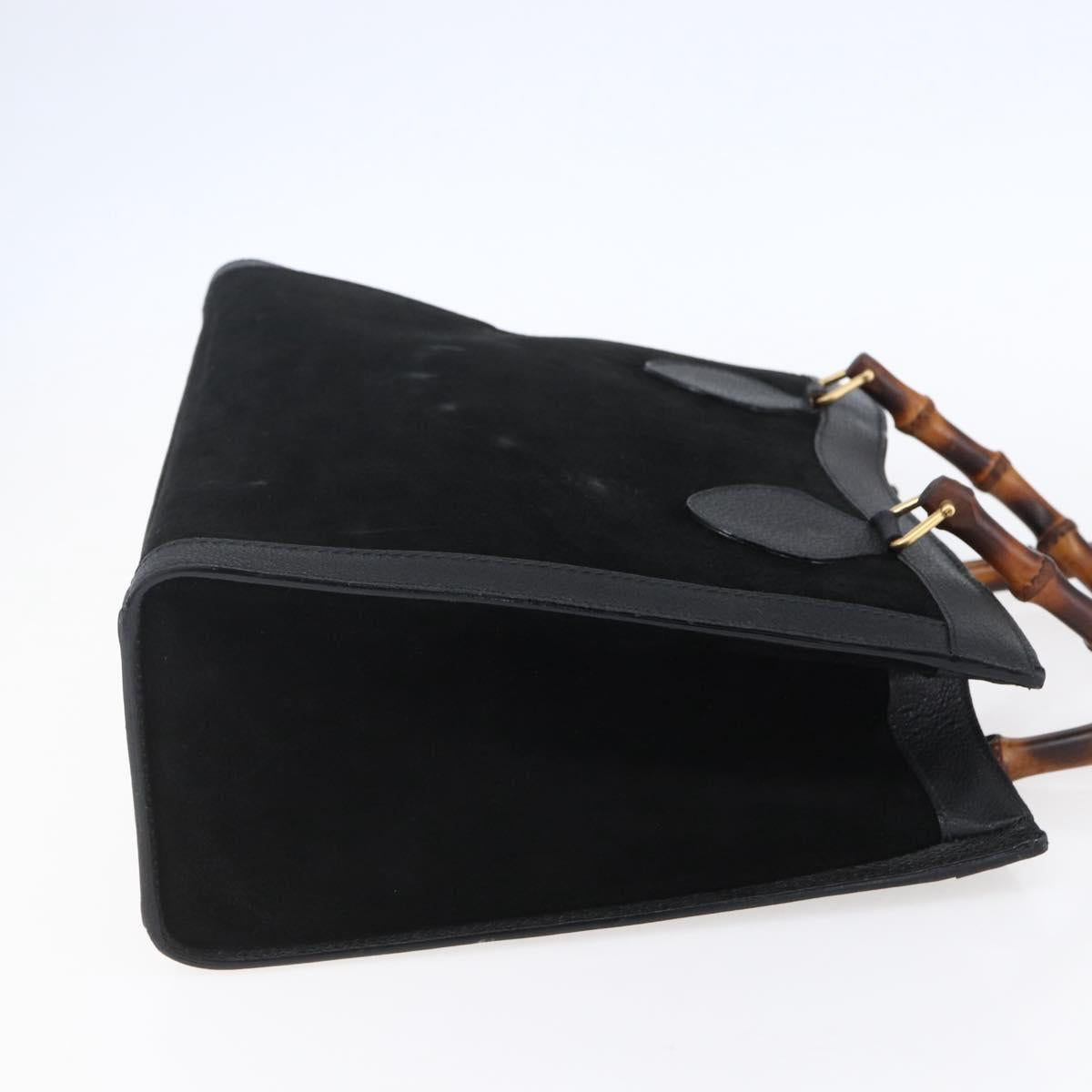 GUCCI Bamboo Hand Bag Suede Black Gold 002 2865 0260 Auth ep11733