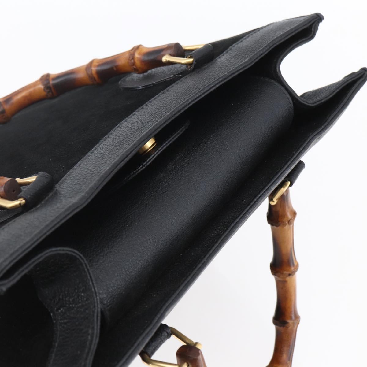 GUCCI Bamboo Hand Bag Suede Black Gold 002 2865 0260 Auth ep11733