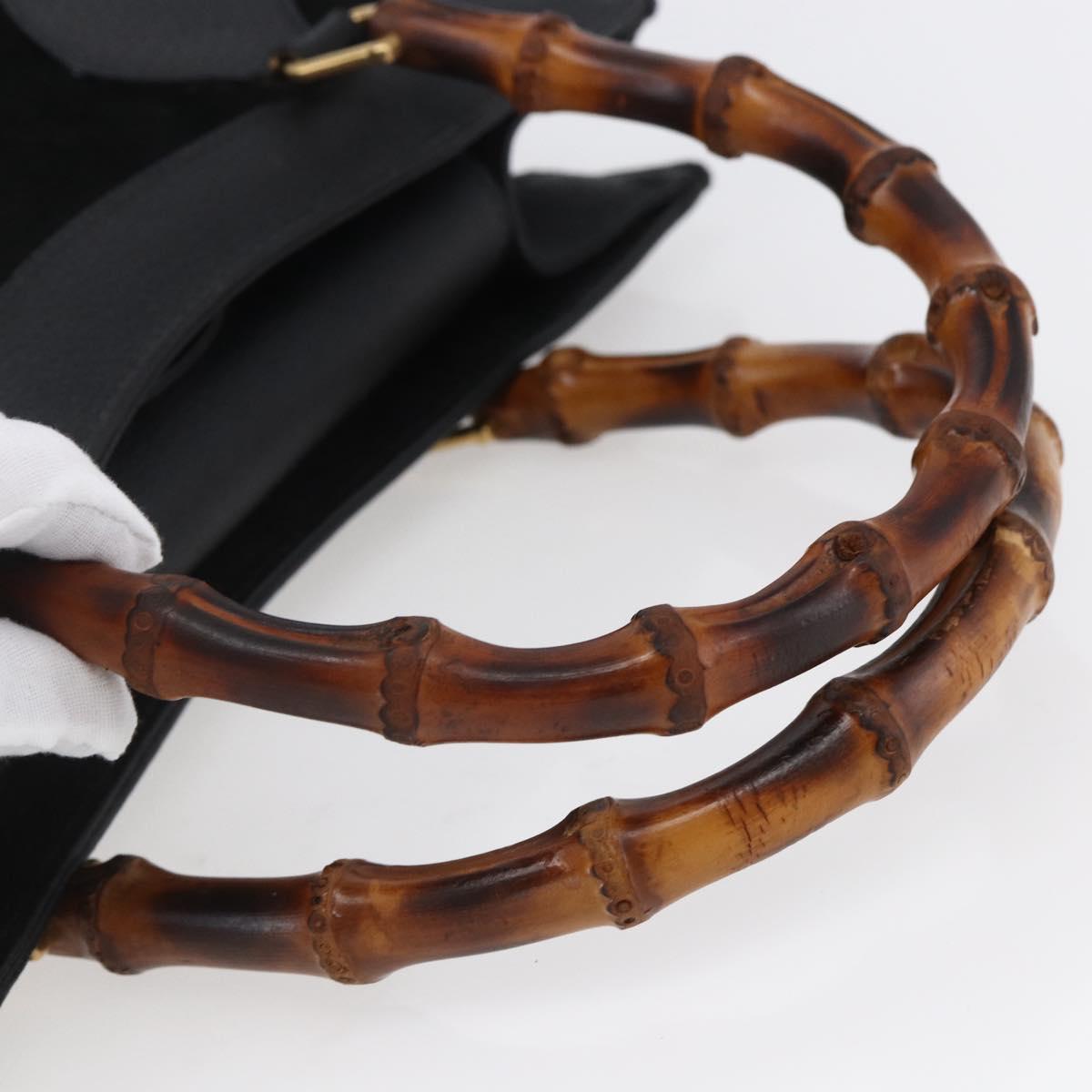GUCCI Bamboo Hand Bag Suede Black Gold 002 2865 0260 Auth ep11733