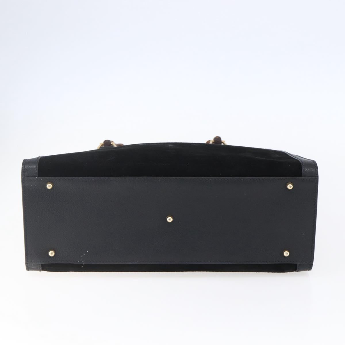 GUCCI Bamboo Hand Bag Suede Black Gold 002 2865 0260 Auth ep11733