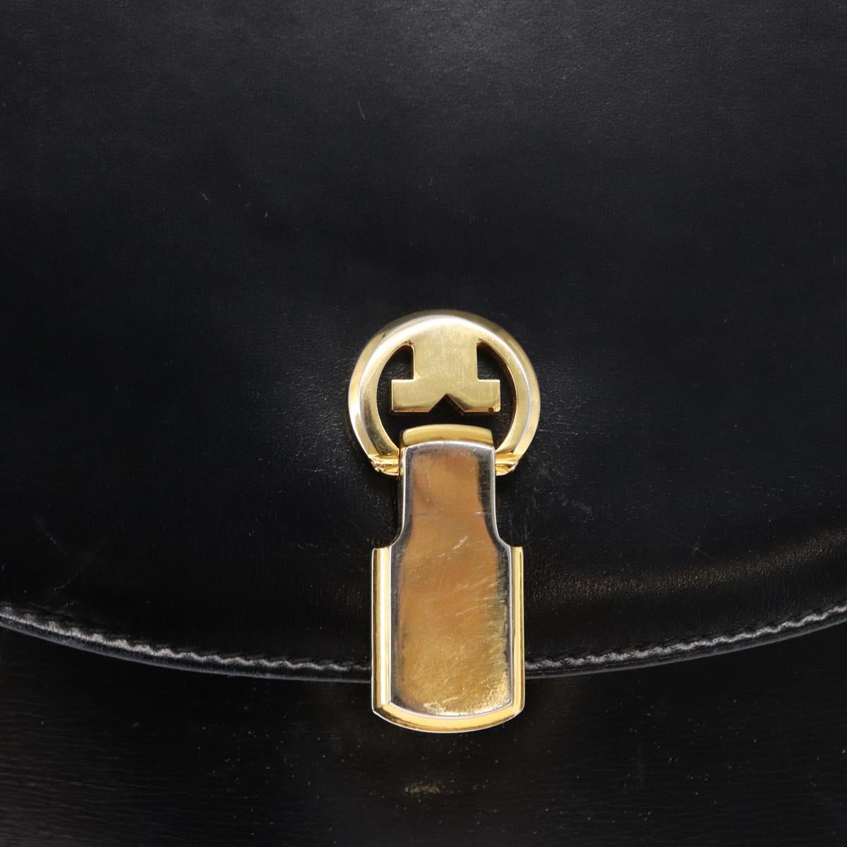 GUCCI Shoulder Bag Leather Black Gold Auth ep11734