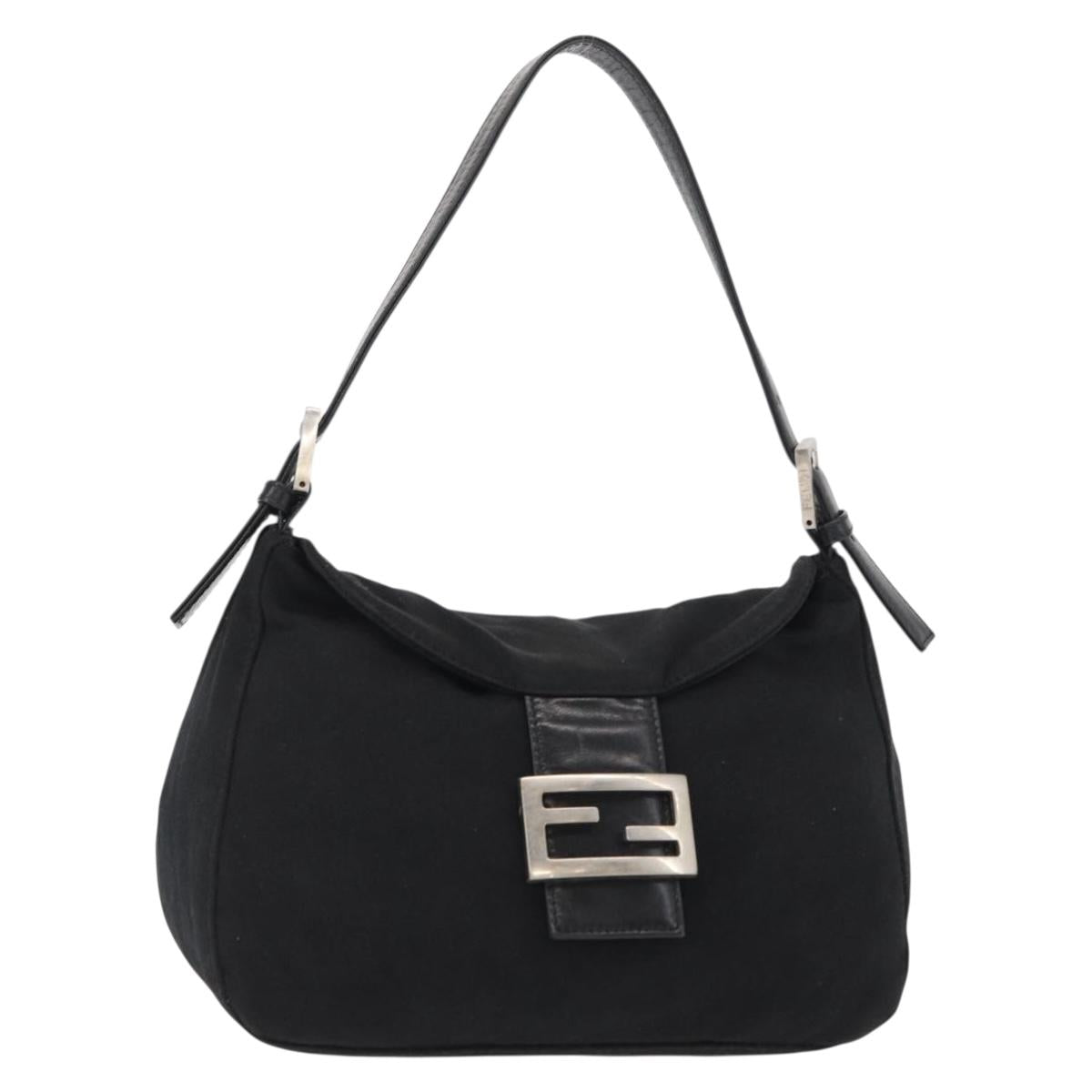 FENDI Mamma Baguette Shoulder Bag Nylon Black Silver Auth ep11735