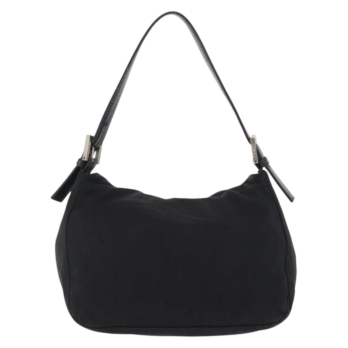 FENDI Mamma Baguette Shoulder Bag Nylon Black Silver Auth ep11735