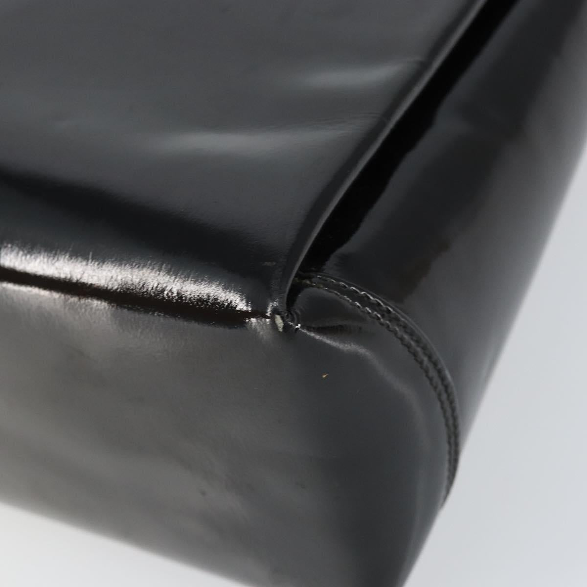 GUCCI Hand Bag Enamel Black Gold Auth ep11740