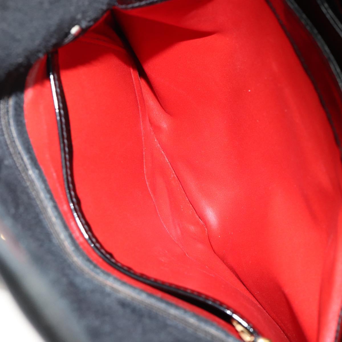 GUCCI Hand Bag Enamel Black Gold Auth ep11740