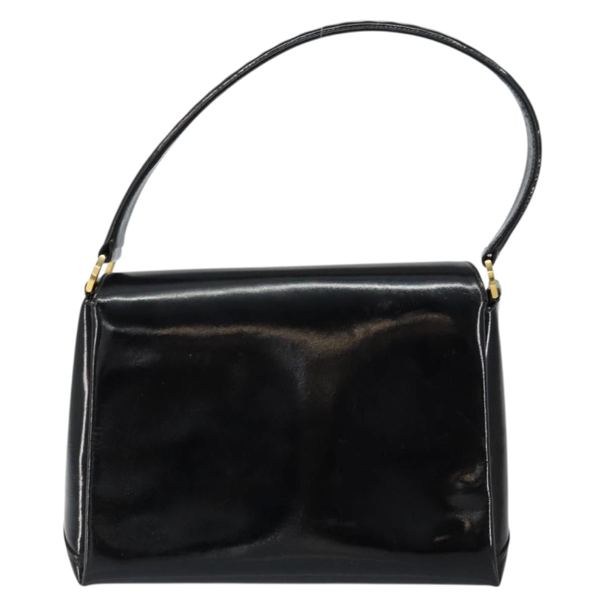 GUCCI Hand Bag Enamel Black Gold Auth ep11740