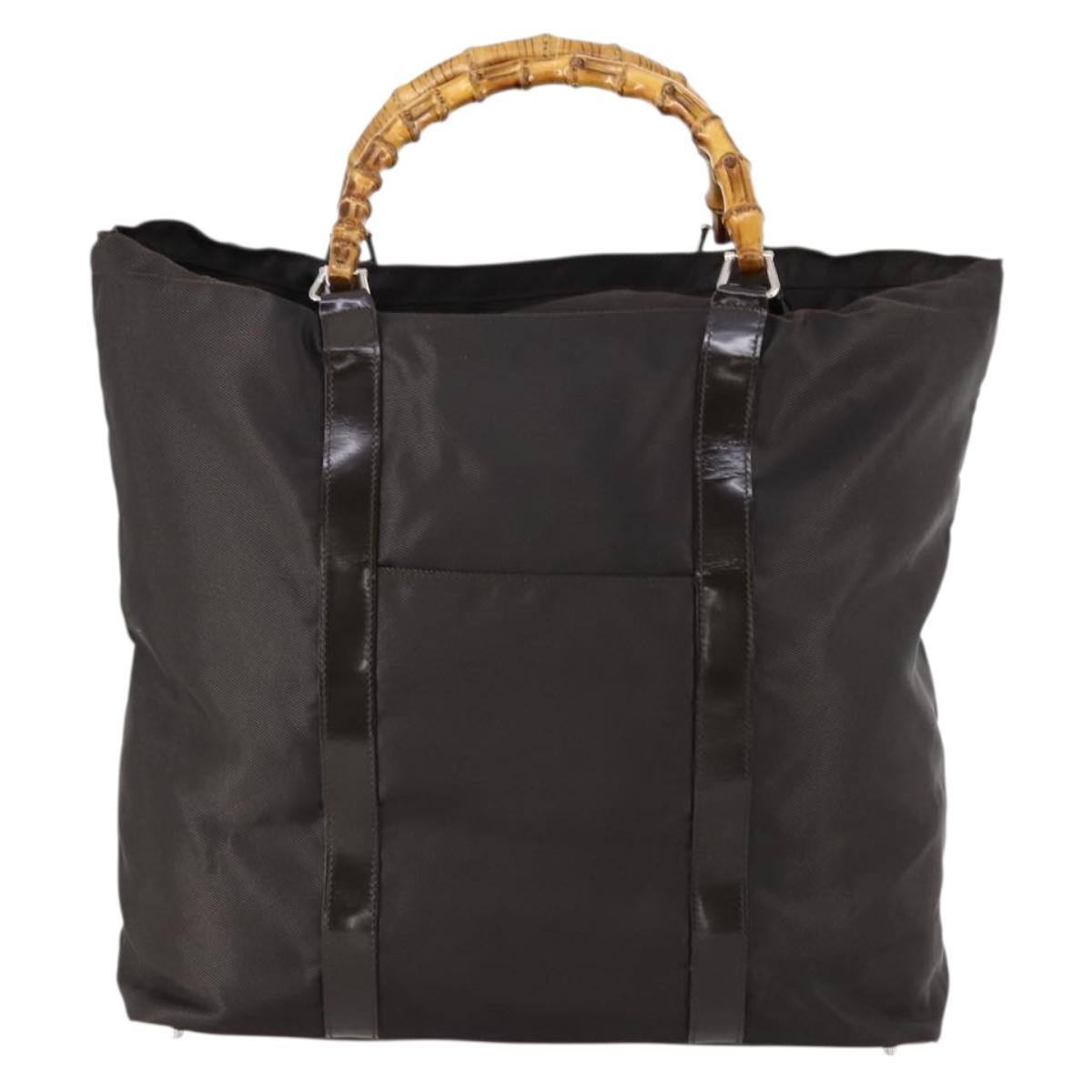 GUCCI Bamboo Hand Bag Nylon 2way Brown Silver 002 3754 0412 Auth ep11746