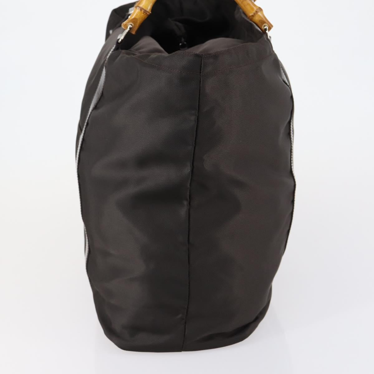 GUCCI Bamboo Hand Bag Nylon 2way Brown Silver 002 3754 0412 Auth ep11746