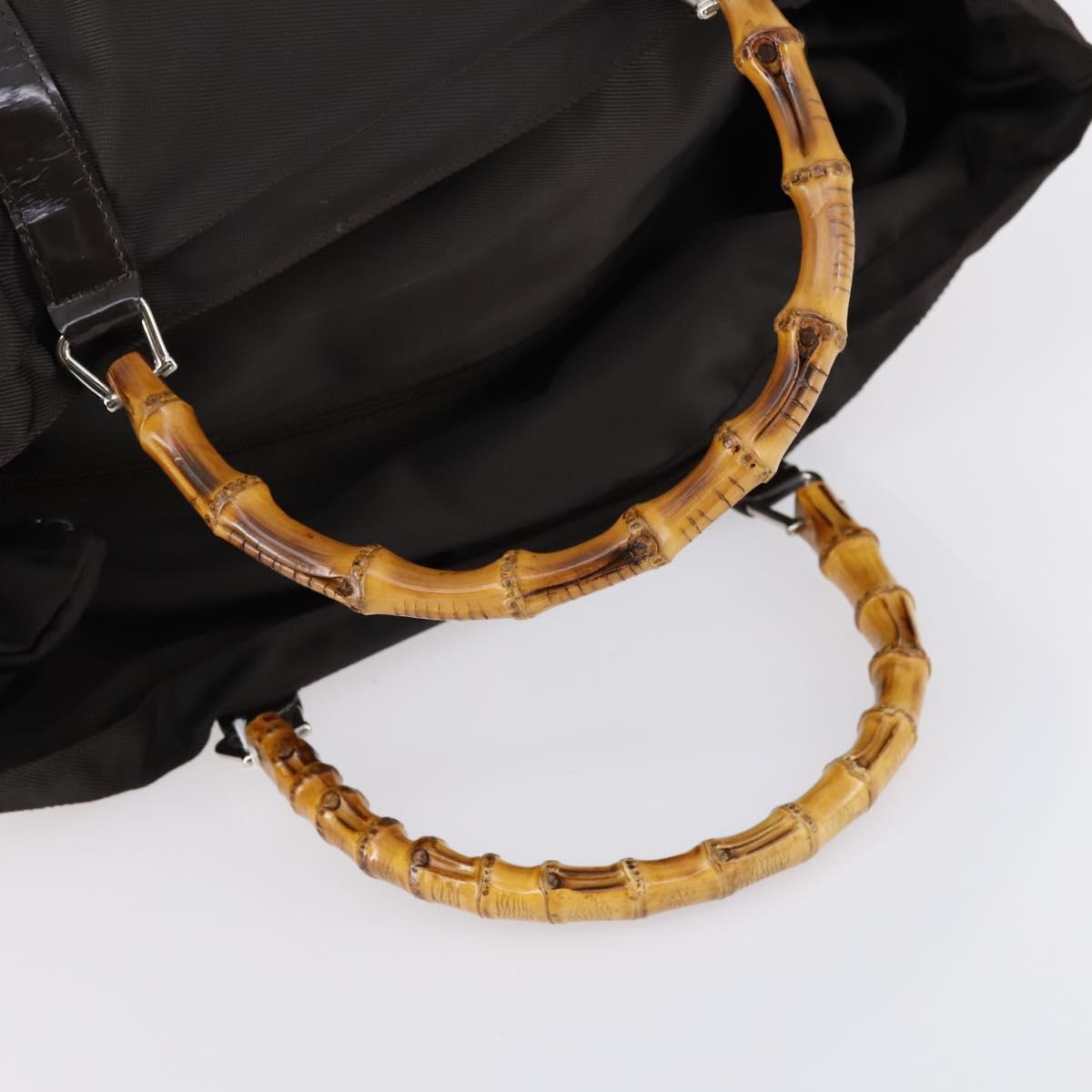 GUCCI Bamboo Hand Bag Nylon 2way Brown Silver 002 3754 0412 Auth ep11746