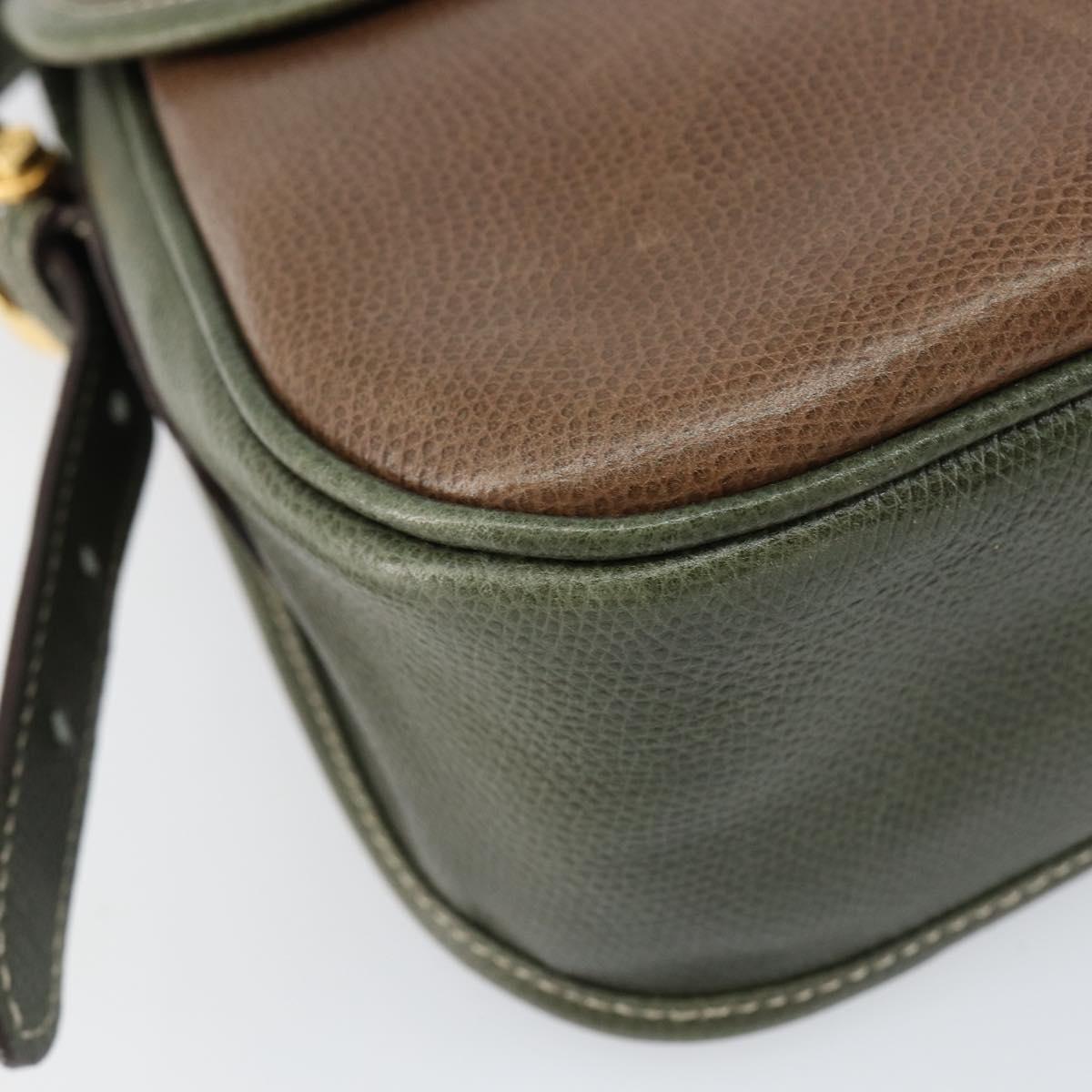 LOEWE Anagram Shoulder Bag Leather Gold Brown Auth ep11747