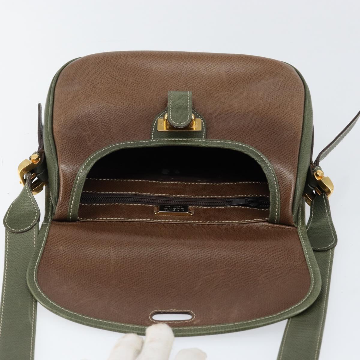 LOEWE Anagram Shoulder Bag Leather Gold Brown Auth ep11747