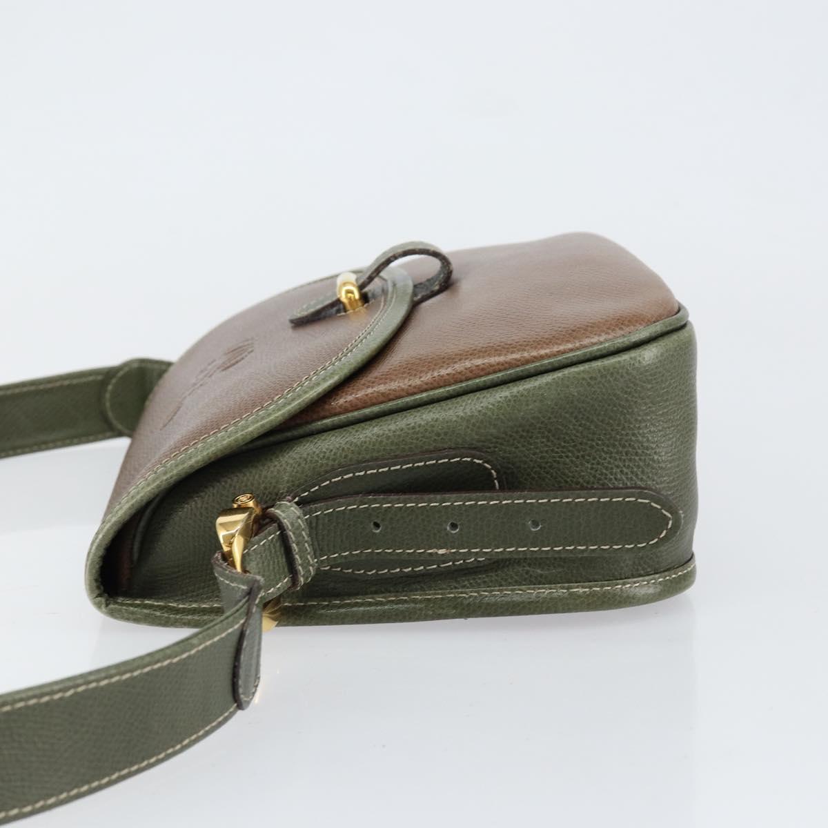 LOEWE Anagram Shoulder Bag Leather Gold Brown Auth ep11747