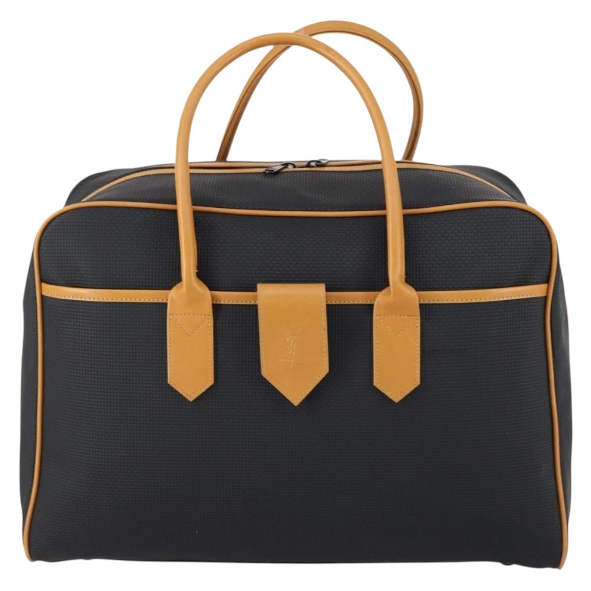 SAINT LAURENT Cassandra Boston Bag PVC Black Brown gold Auth ep11750