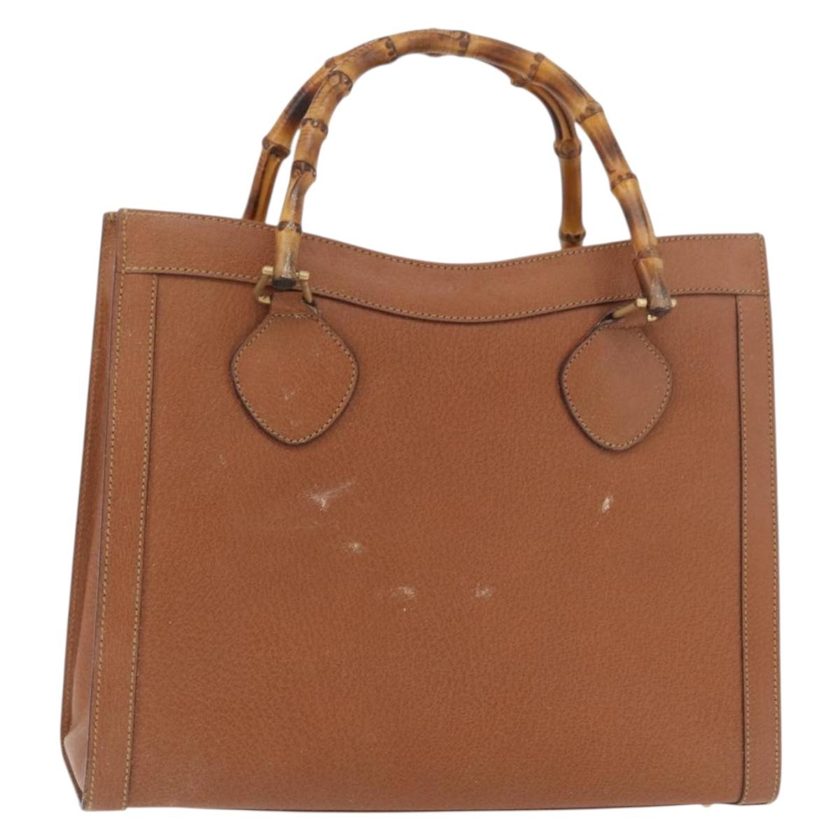 GUCCI Bamboo Hand Bag Leather Brown Gold Auth ep11767