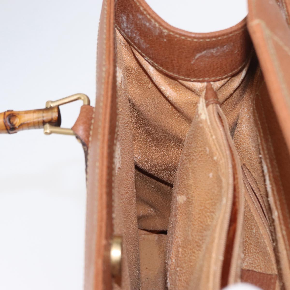 GUCCI Bamboo Hand Bag Leather Brown Gold Auth ep11767