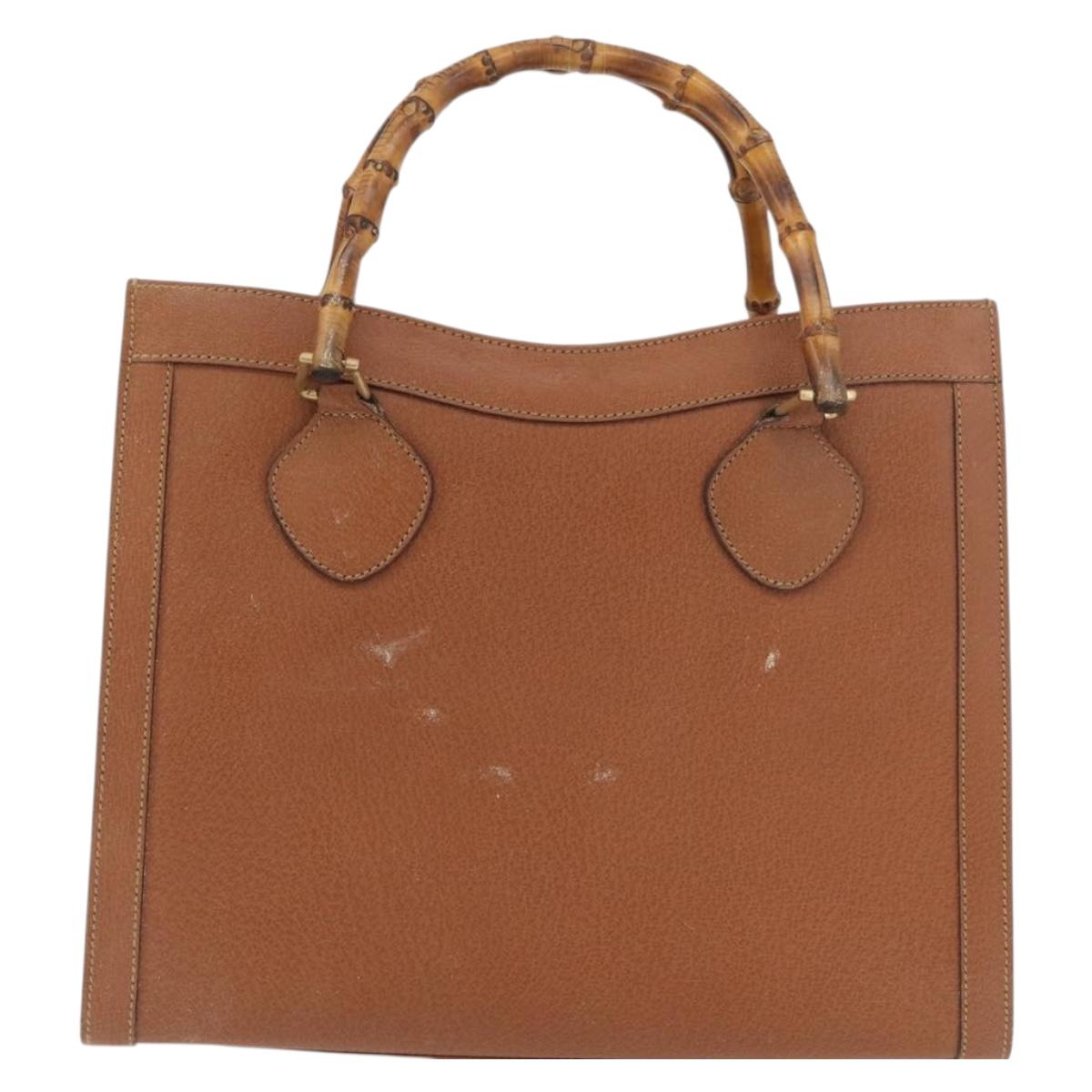 GUCCI Bamboo Hand Bag Leather Brown Gold Auth ep11767