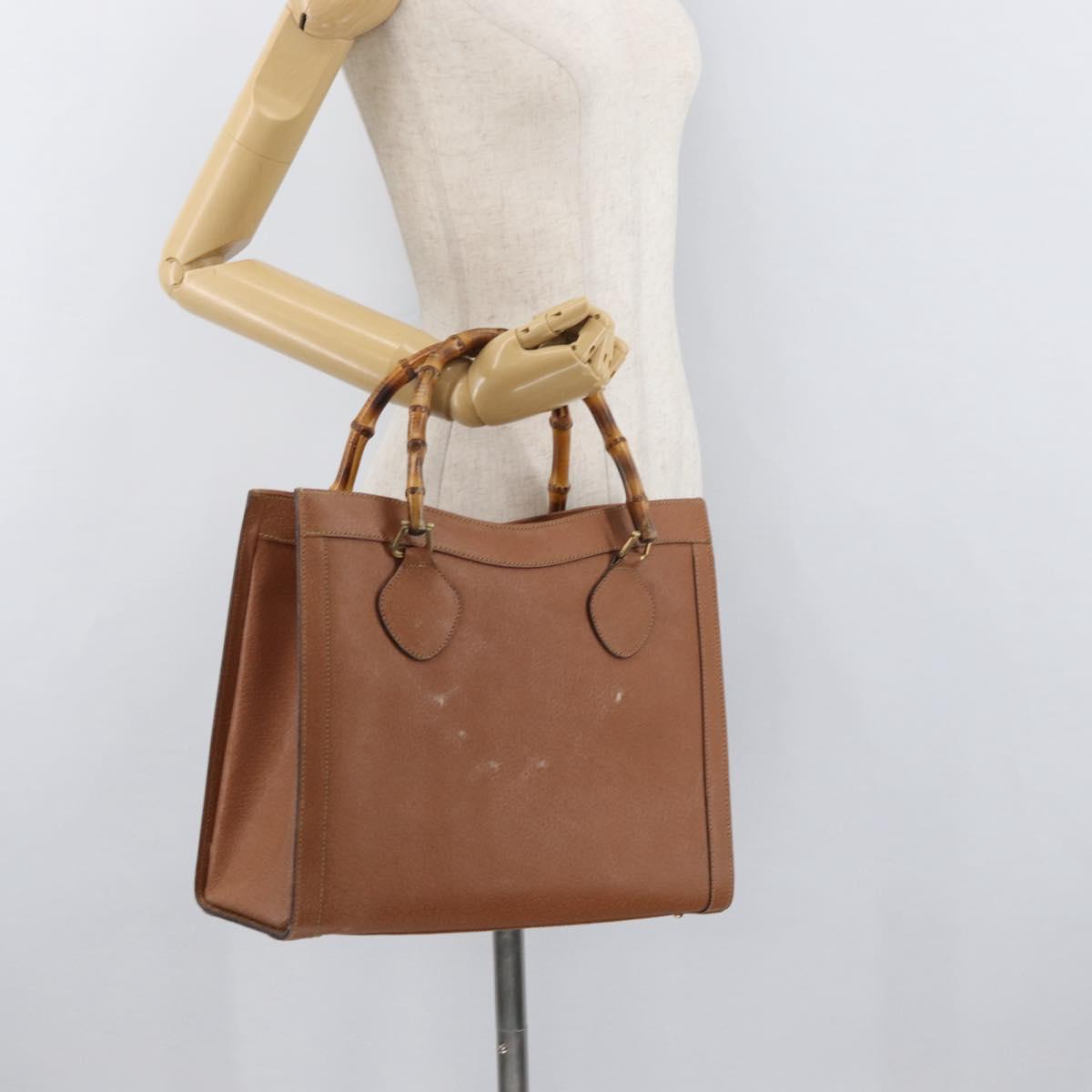 GUCCI Bamboo Hand Bag Leather Brown Gold Auth ep11767