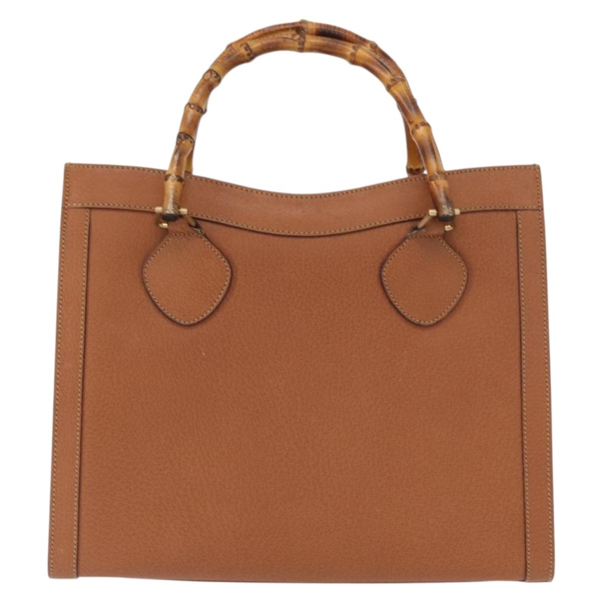 GUCCI Bamboo Hand Bag Leather Brown Gold Auth ep11767