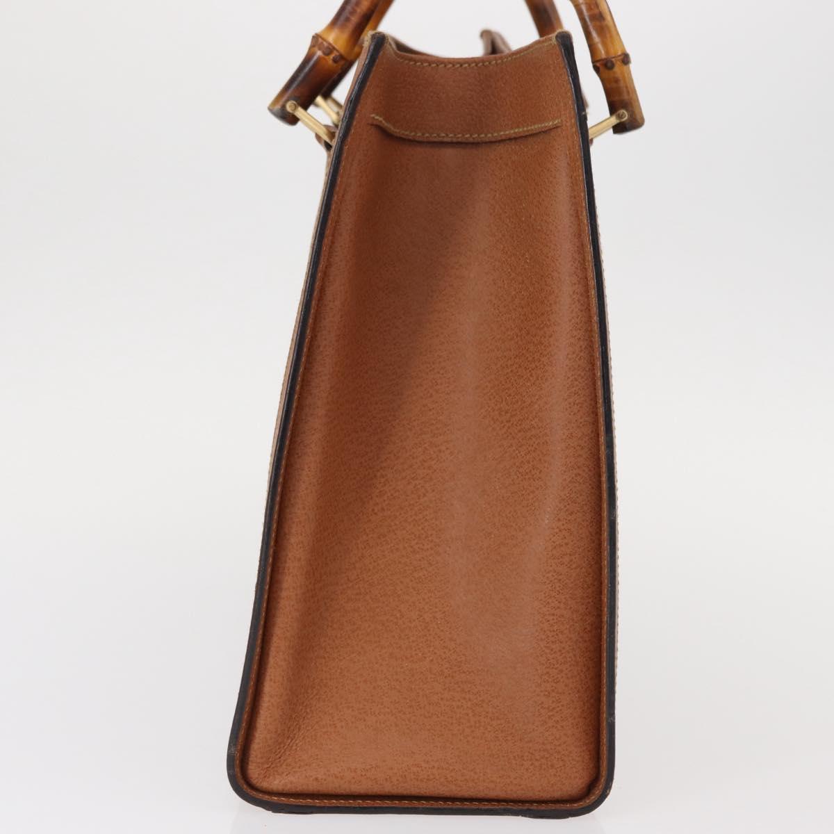GUCCI Bamboo Hand Bag Leather Brown Gold Auth ep11767