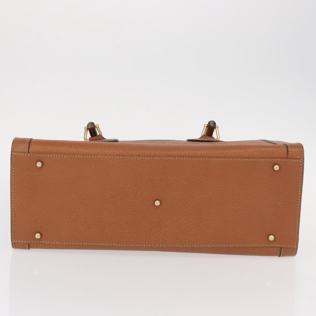 GUCCI Bamboo Hand Bag Leather Brown Gold Auth ep11767