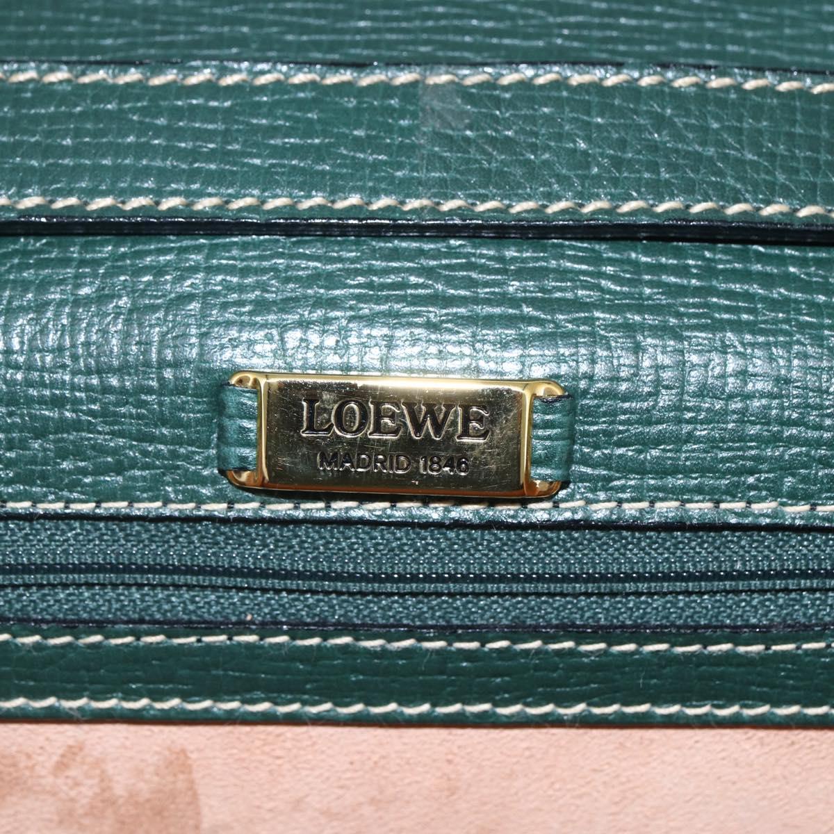 LOEWE Barcelona Hand Bag Leather 2way Green Gold Auth ep11771