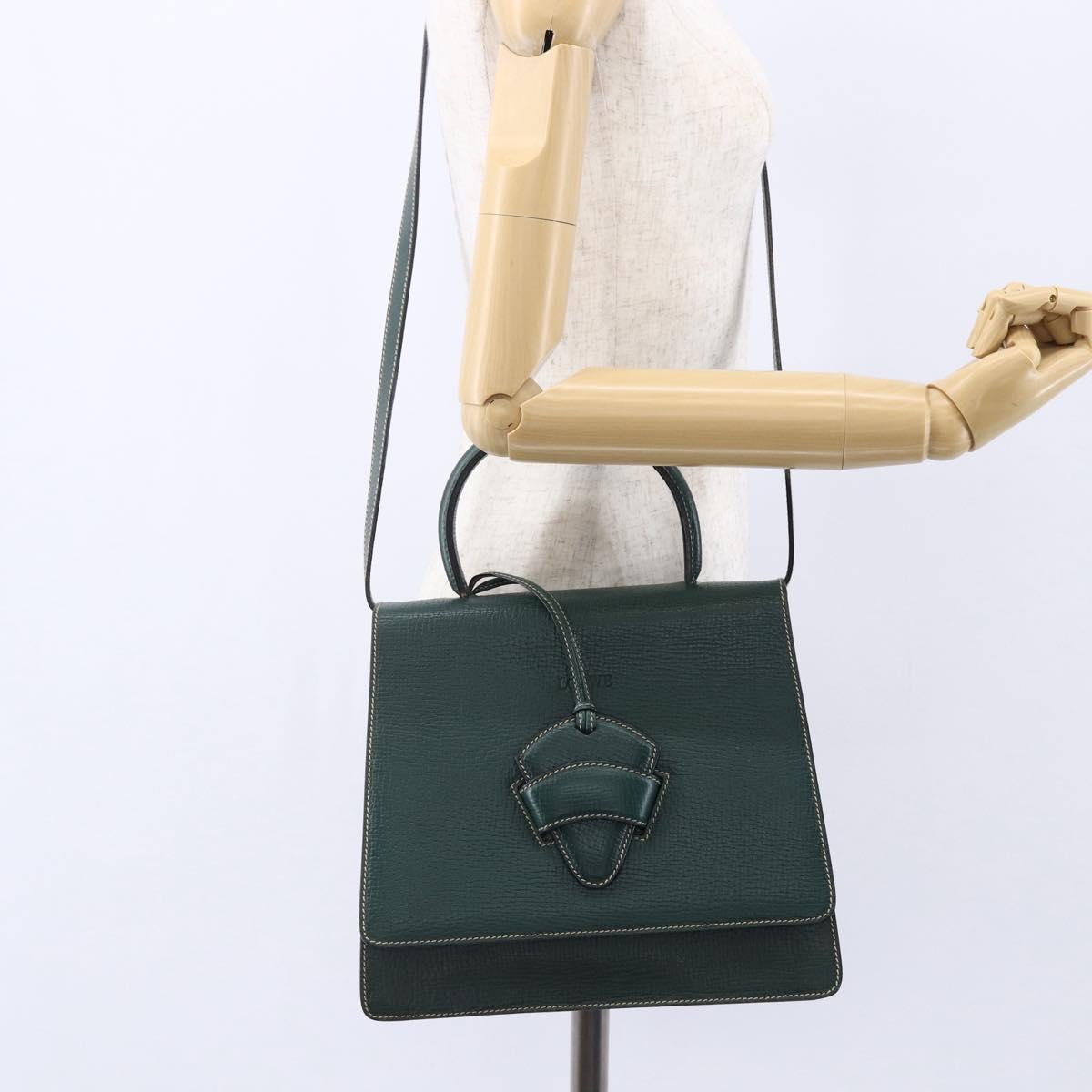 LOEWE Barcelona Hand Bag Leather 2way Green Gold Auth ep11771