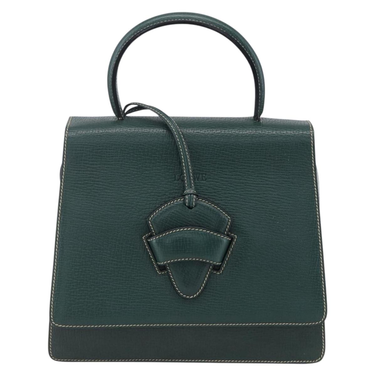 LOEWE Barcelona Hand Bag Leather 2way Green Gold Auth ep11771
