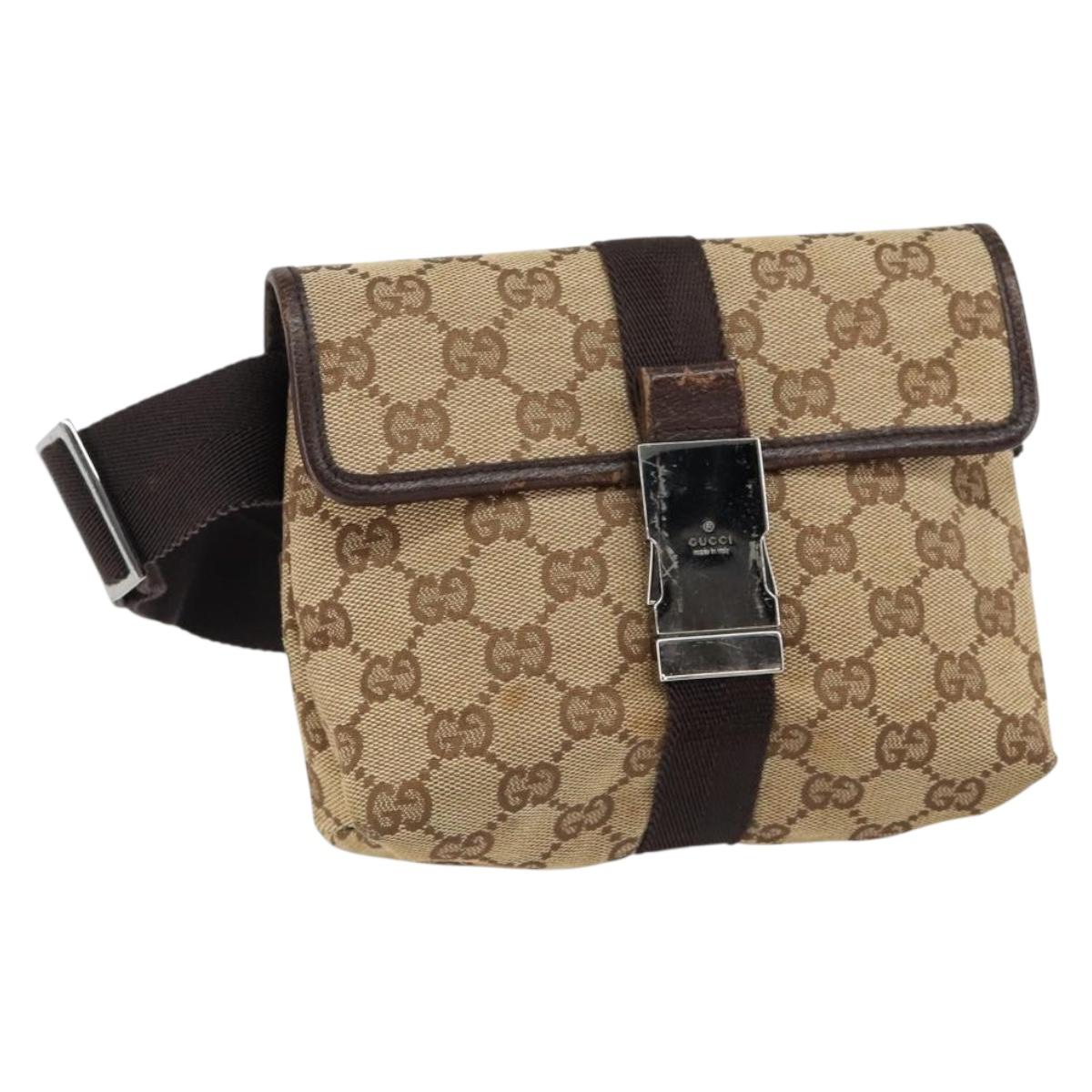GUCCI GG Canvas Waist bag Beige Silver 131236 Auth ep11777